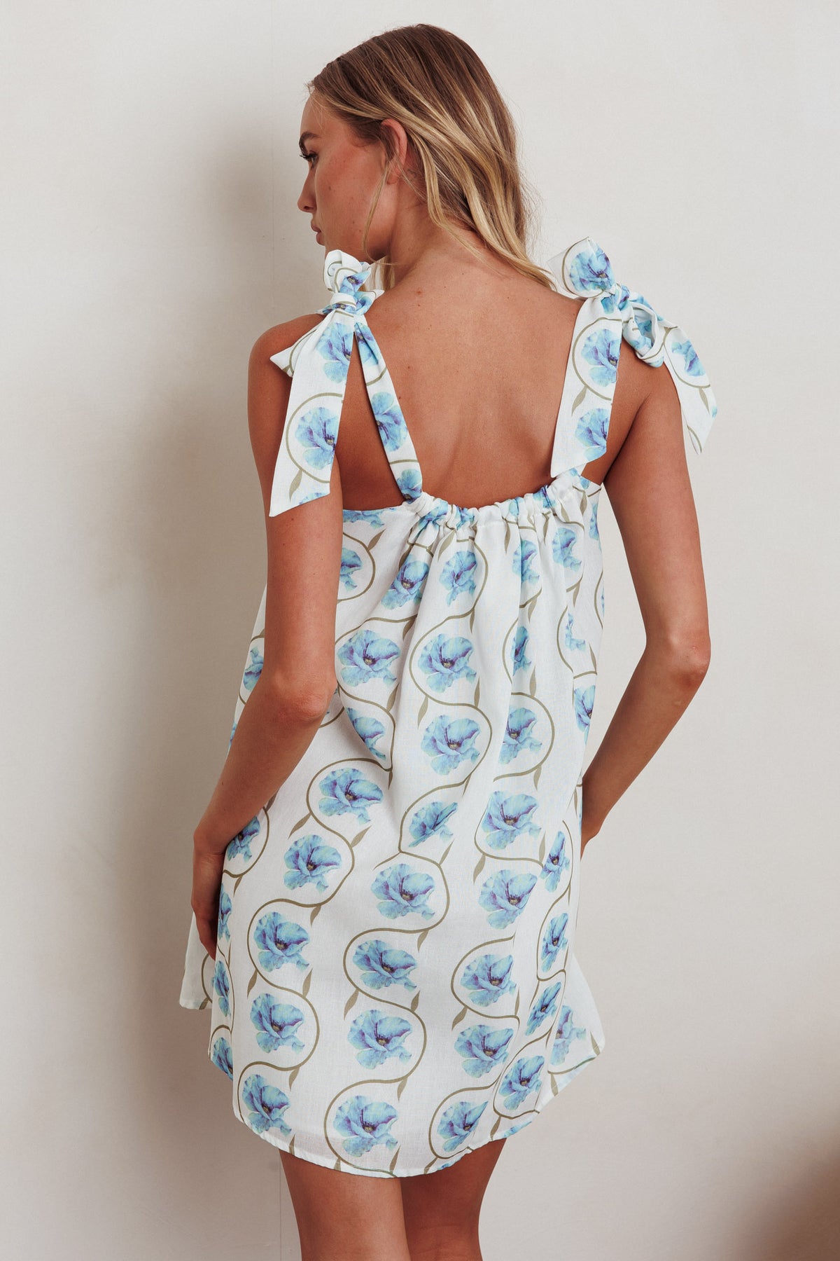 Annalee Tied Shoulder Mini Dress Floral Blue by Selfie Leslie