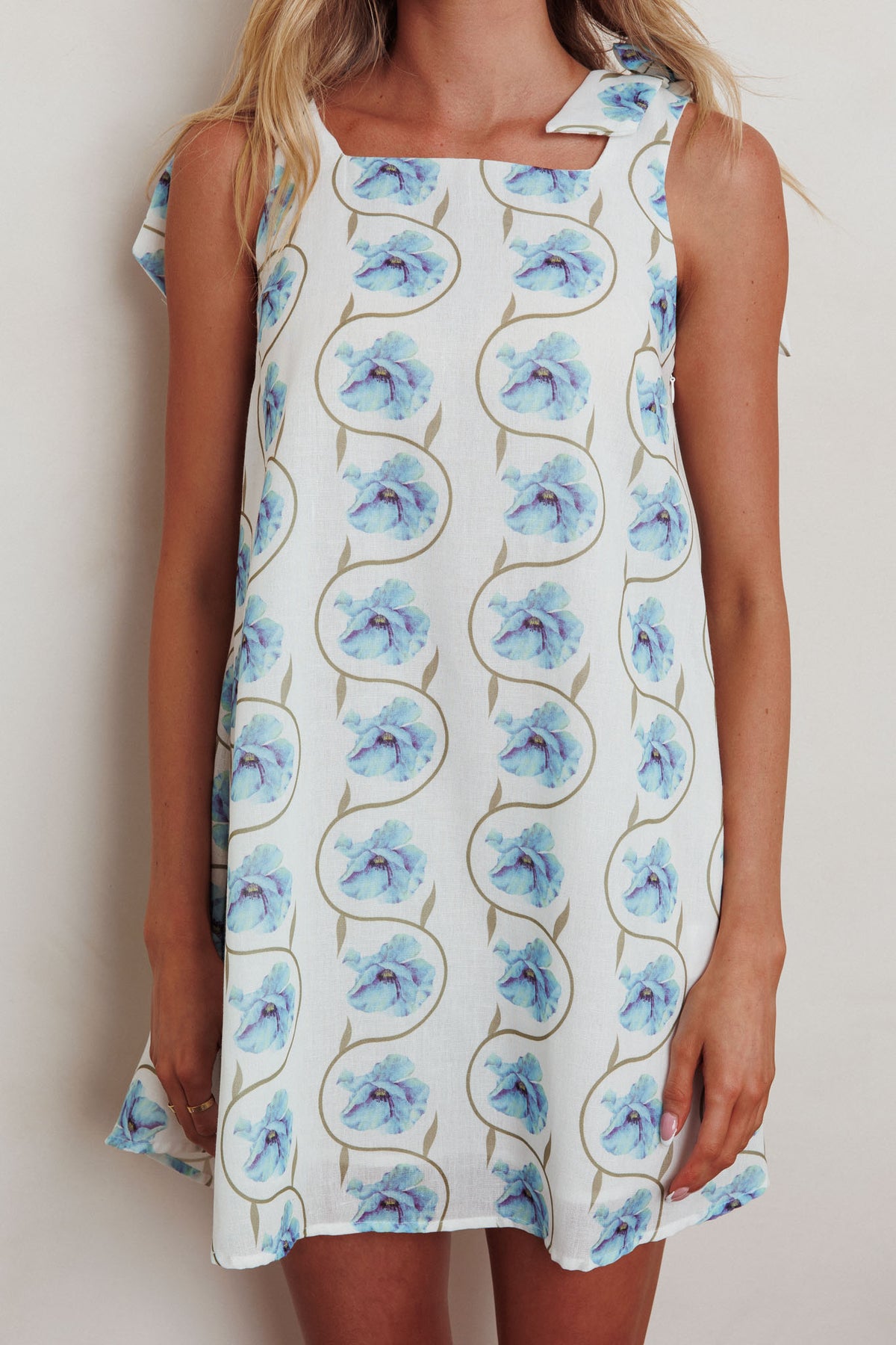Annalee Tied Shoulder Mini Dress Floral Blue by Selfie Leslie