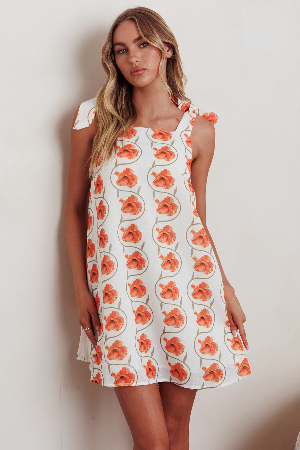 Annalee Tied Shoulder Mini Dress Floral Orange by Selfie Leslie