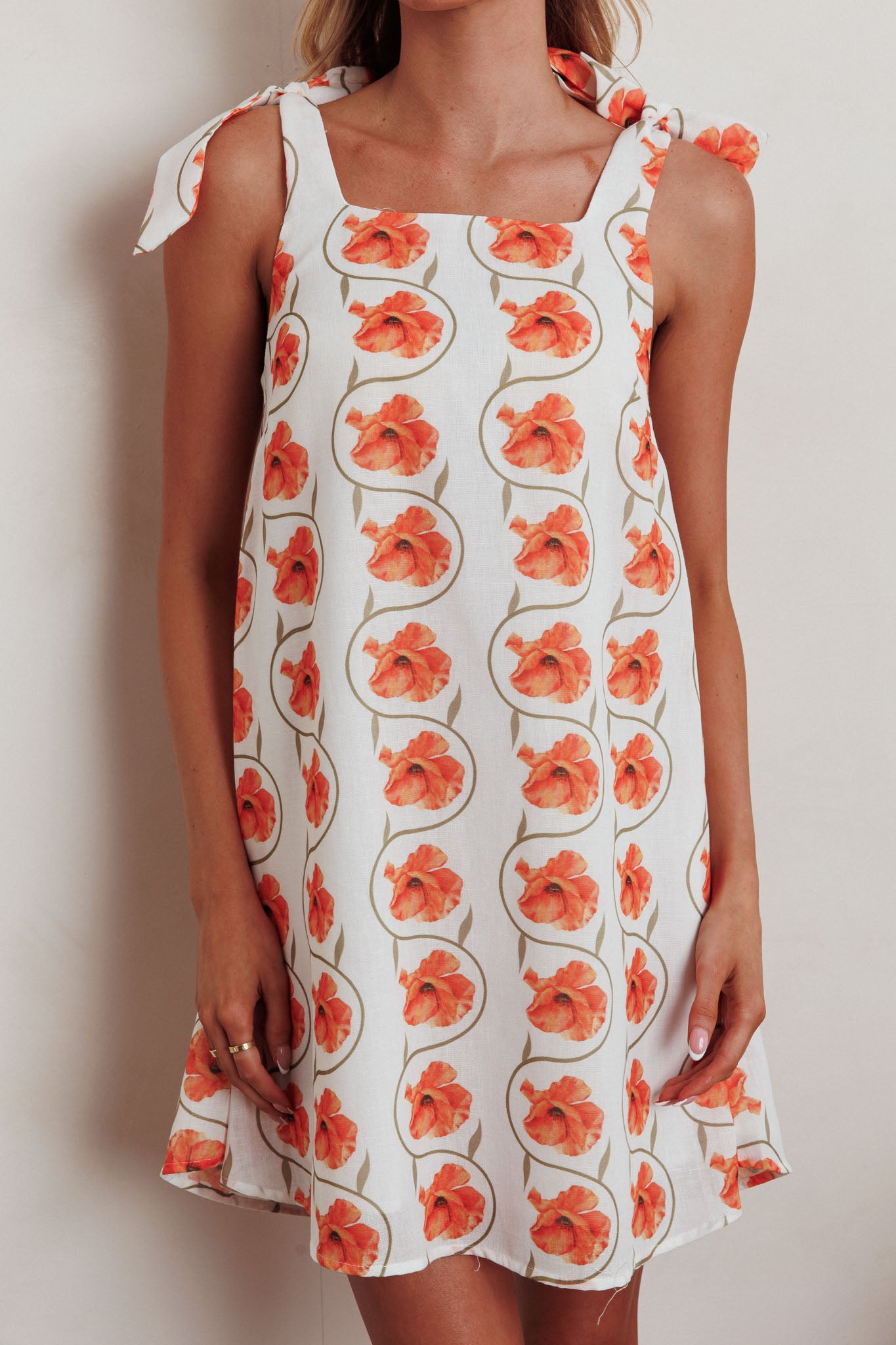 Annalee Tied Shoulder Mini Dress Floral Orange by Selfie Leslie