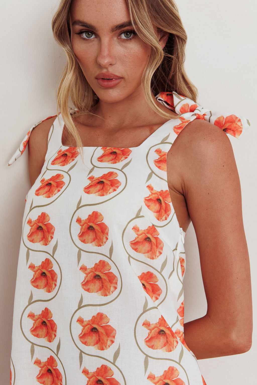 Annalee Tied Shoulder Mini Dress Floral Orange by Selfie Leslie