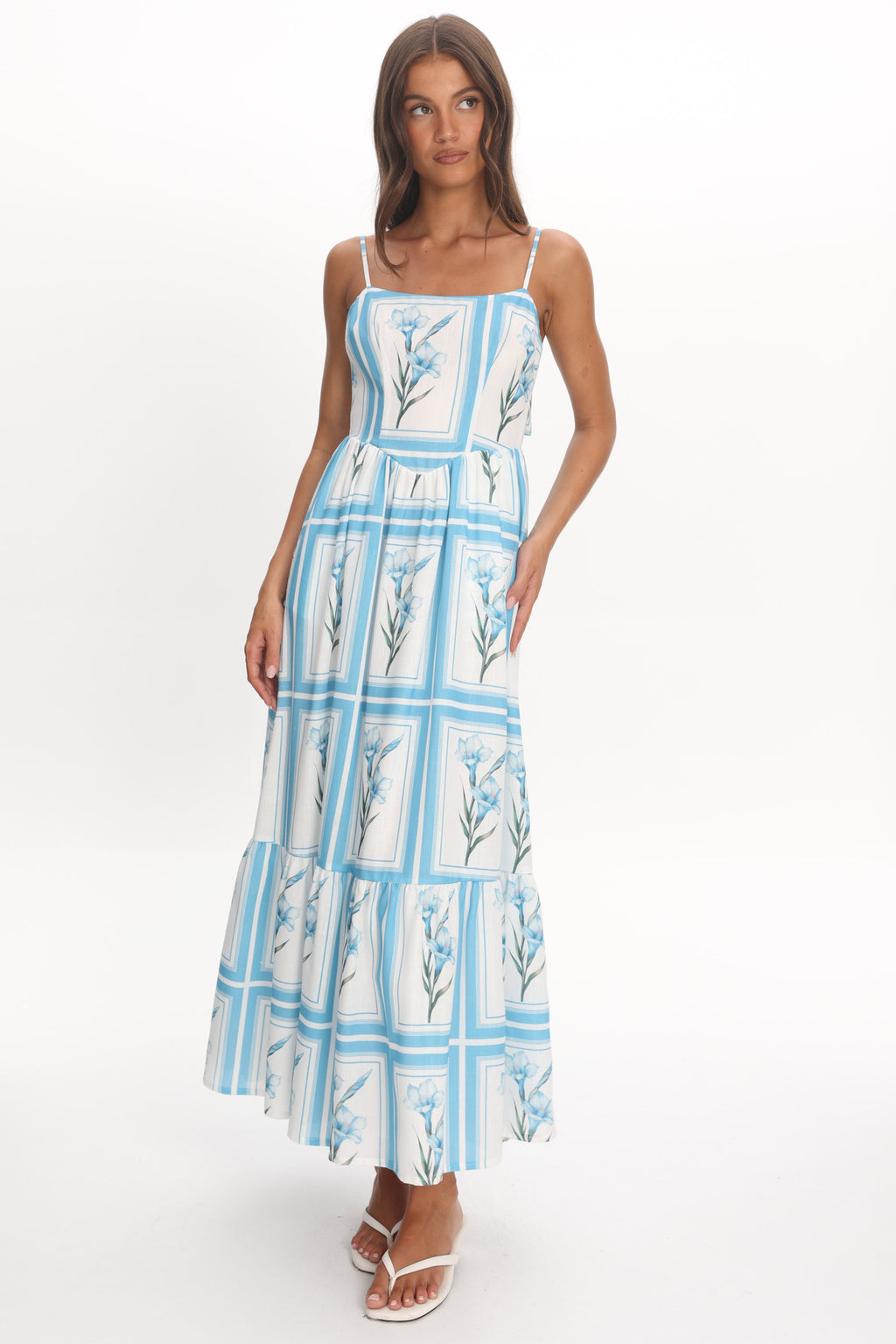 Newbury Bow Back Maxi Dress Floral Blue by Selfie Leslie