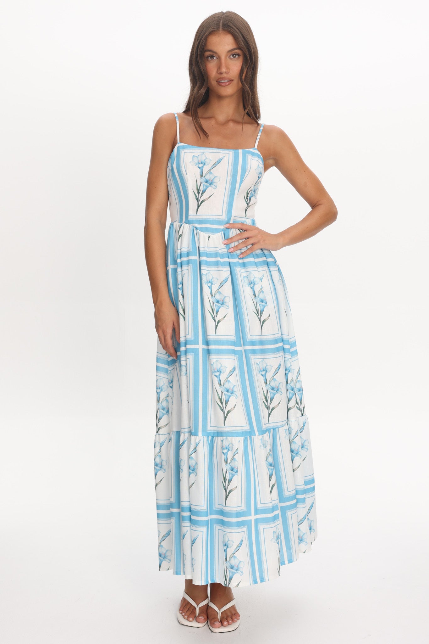 Newbury Bow Back Maxi Dress Floral Blue by Selfie Leslie