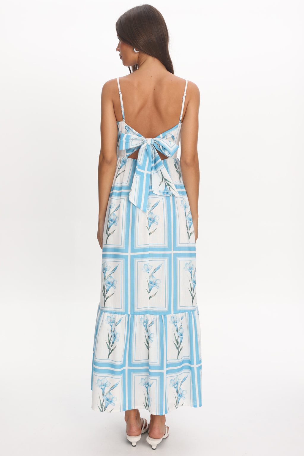 Newbury Bow Back Maxi Dress Floral Blue by Selfie Leslie