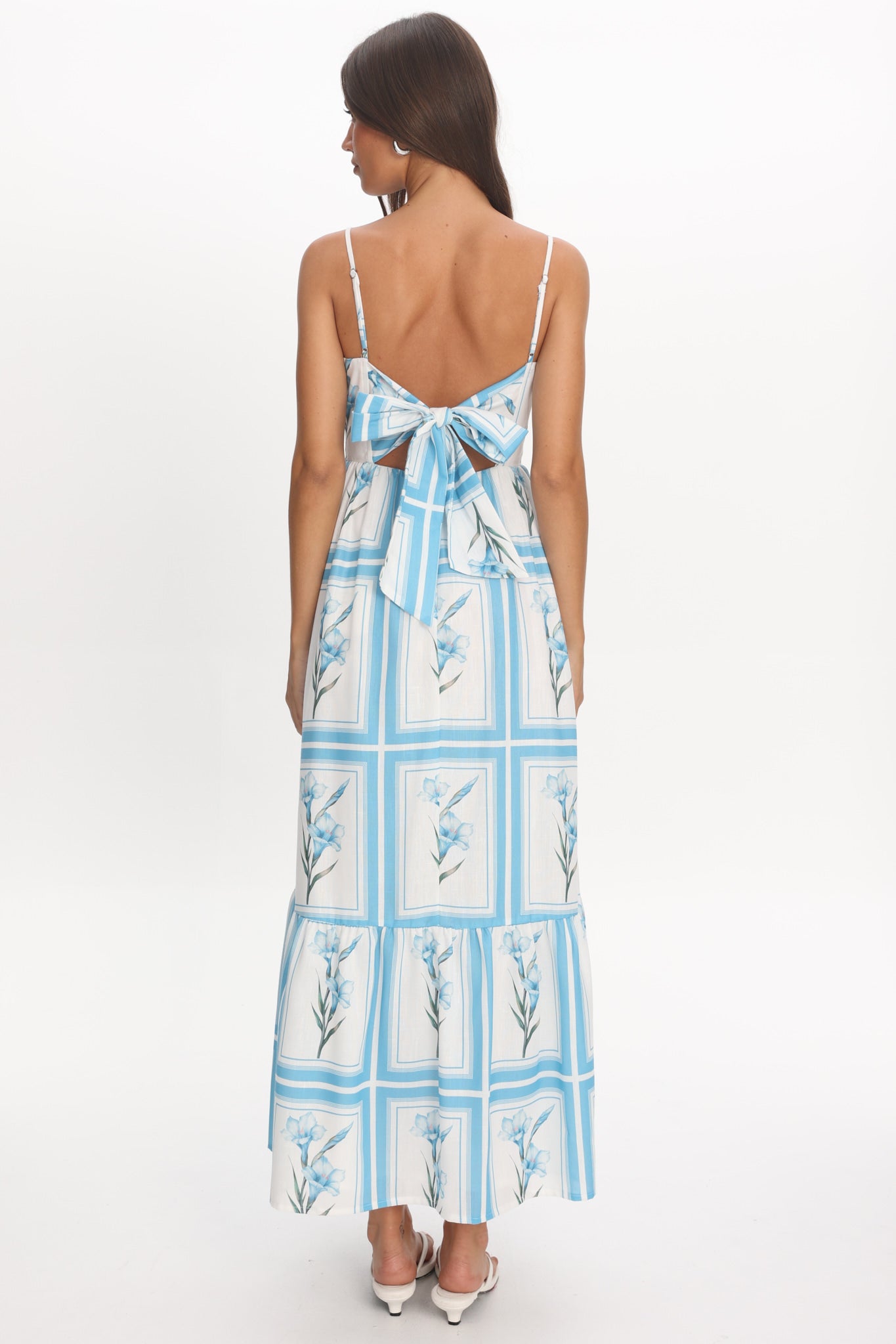 Newbury Bow Back Maxi Dress Floral Blue by Selfie Leslie