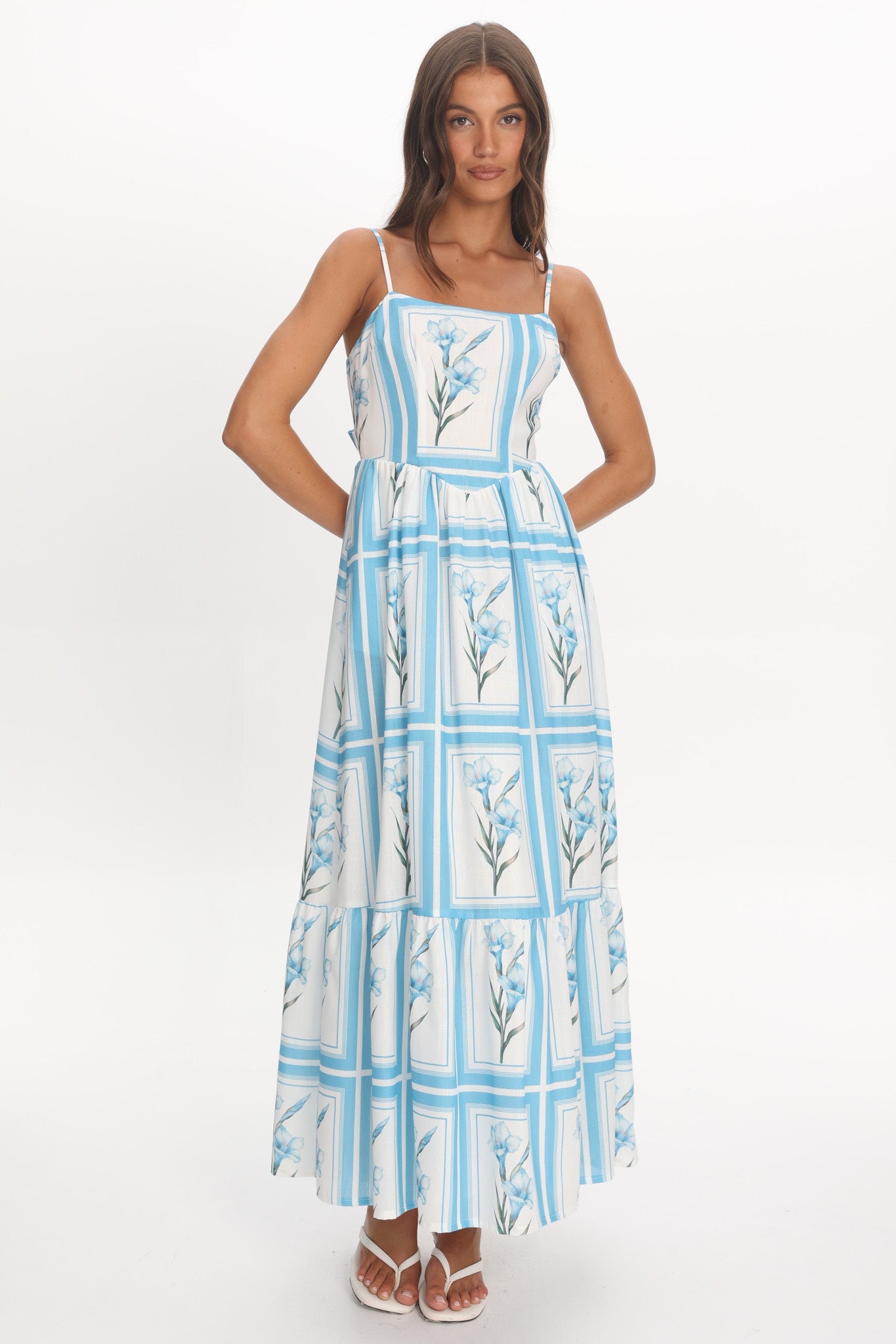 Newbury Bow Back Maxi Dress Floral Blue by Selfie Leslie
