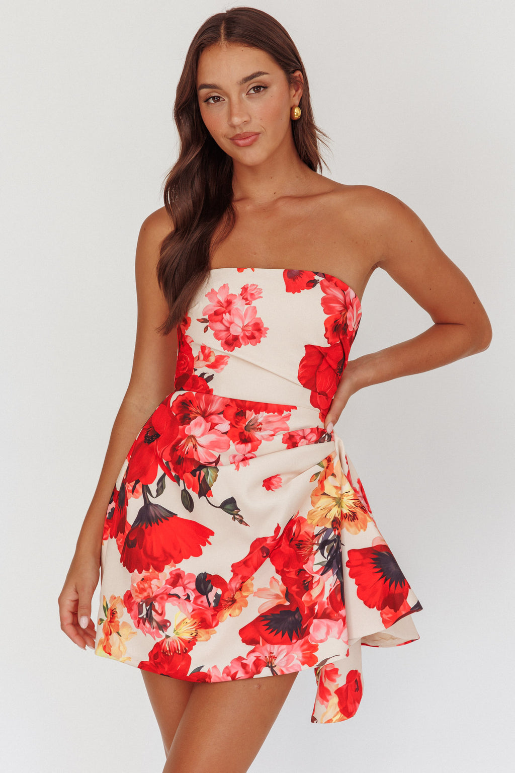 Minnesota Strapless Mini Dress Floral Red by Selfie Leslie