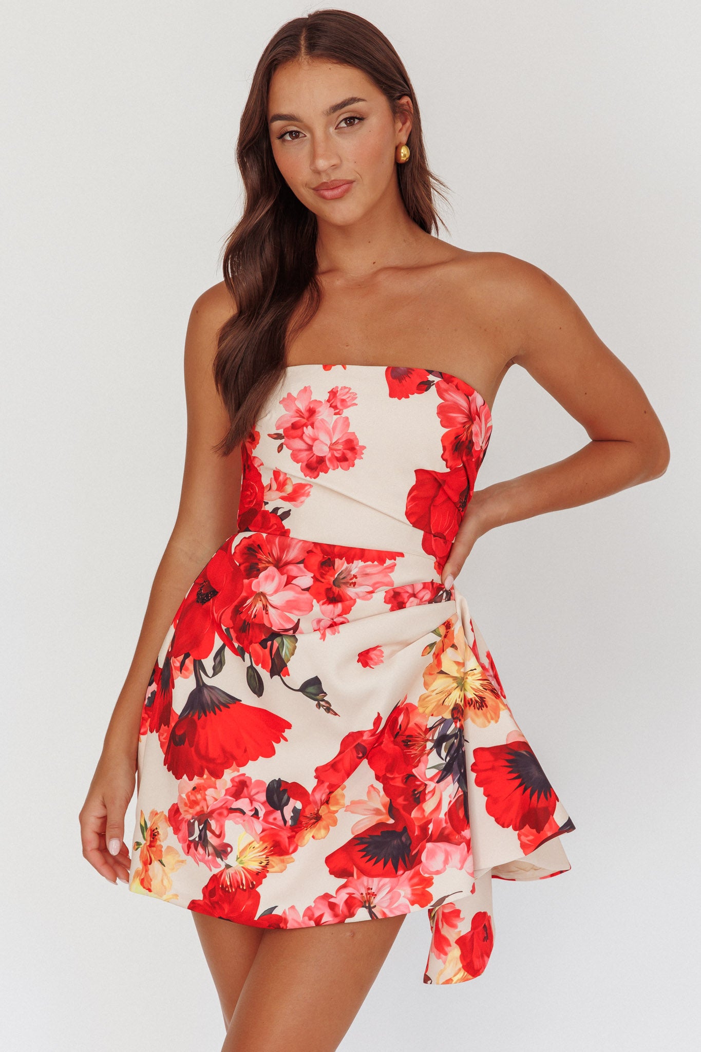 Minnesota Strapless Mini Dress Floral Red by Selfie Leslie