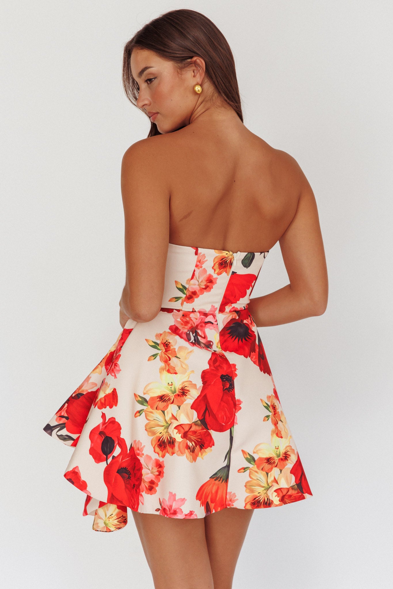 Minnesota Strapless Mini Dress Floral Red by Selfie Leslie