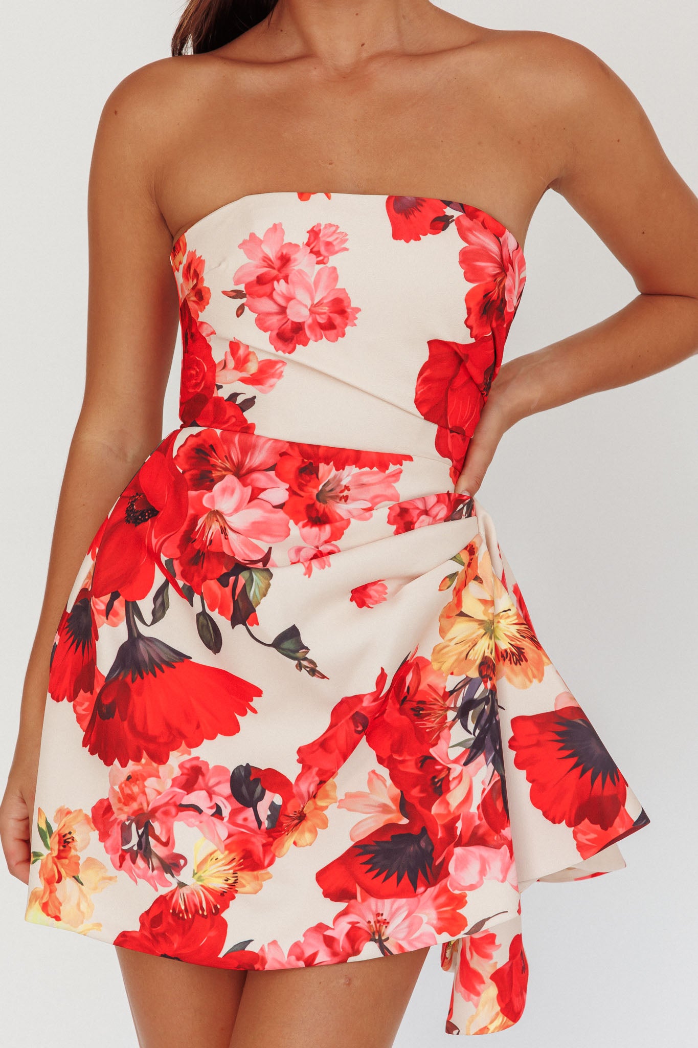 Minnesota Strapless Mini Dress Floral Red by Selfie Leslie