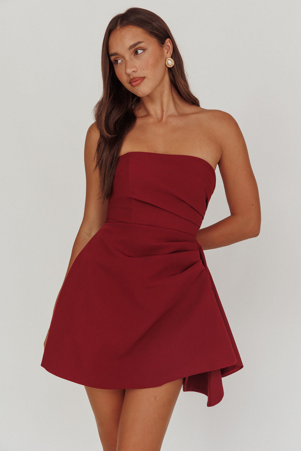 Minnesota Strapless Mini Dress Wine by Selfie Leslie