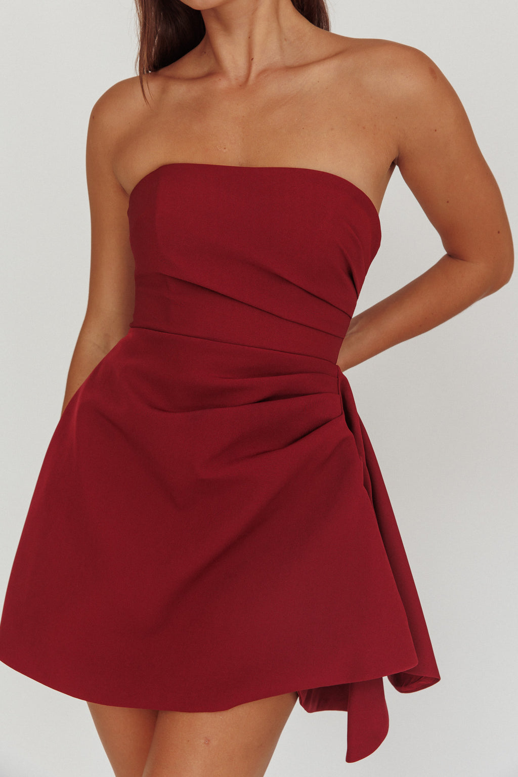 Minnesota Strapless Mini Dress Wine by Selfie Leslie