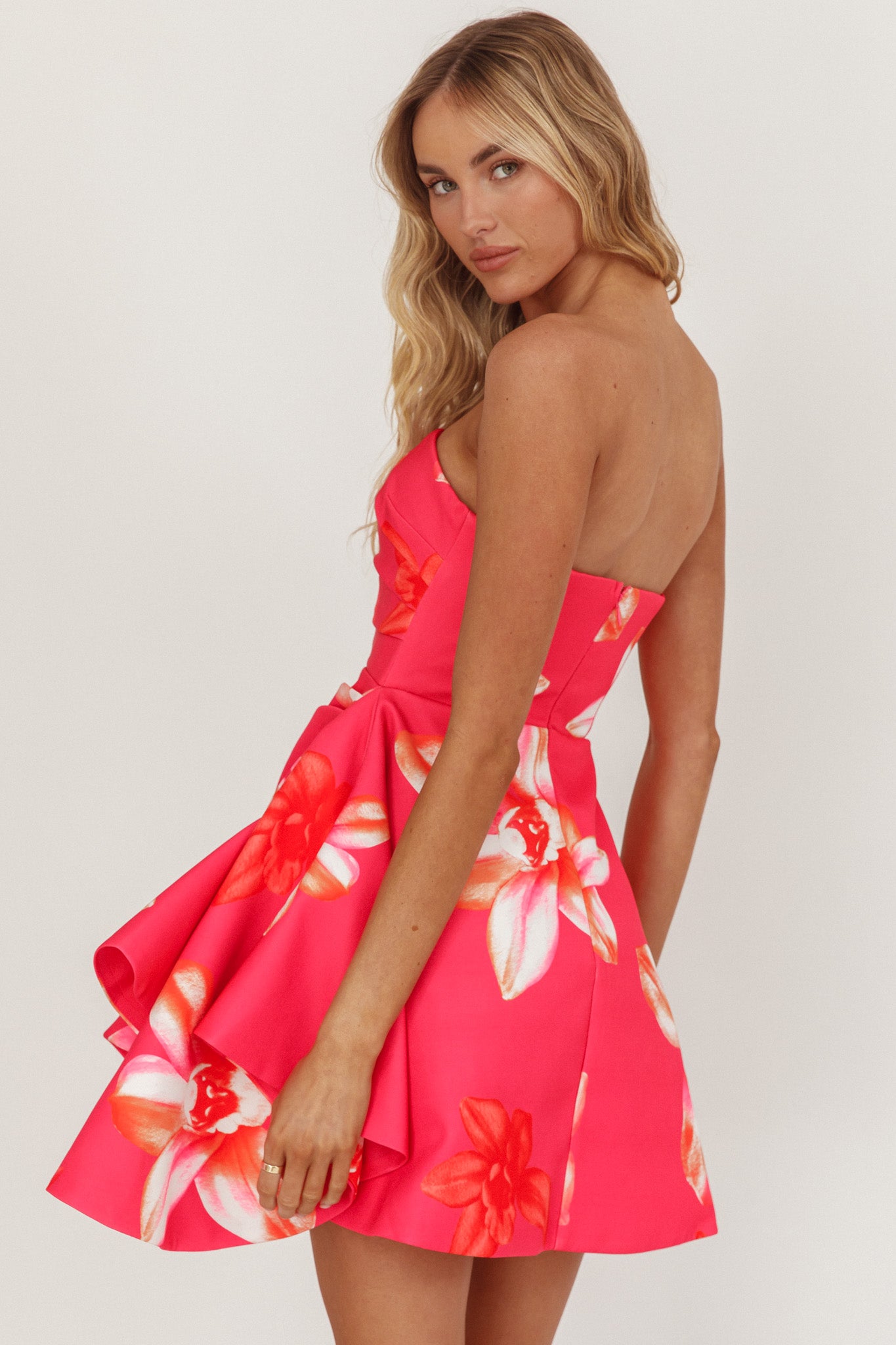 knee length dresses for ladies Blushing Ruffle Trim Midi Dress Baby Pink main image 1