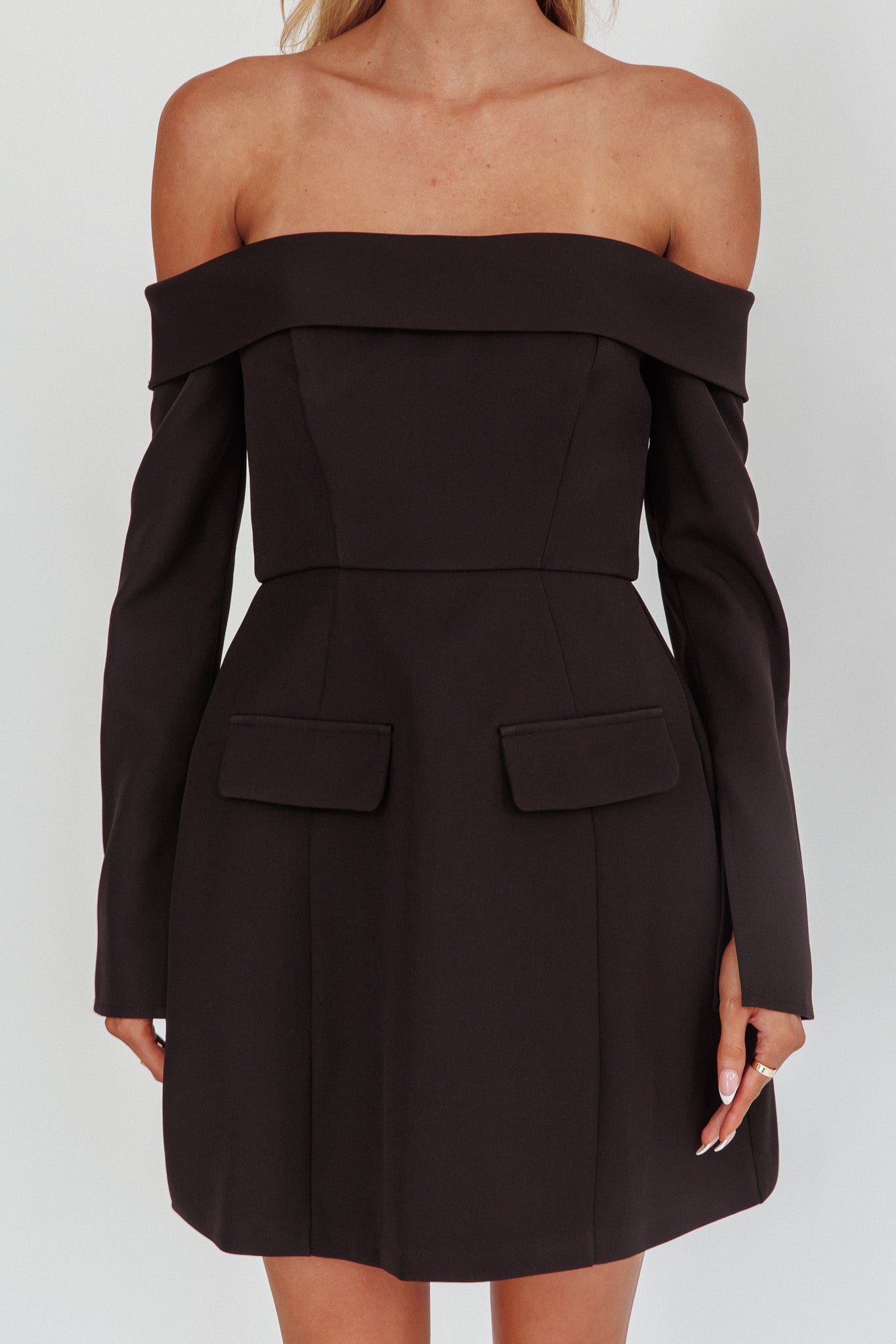 Laviniah Foldover Long Sleeve Mini Dress Black L Laviniah Foldover Long Sleeve Mini Dress Black L