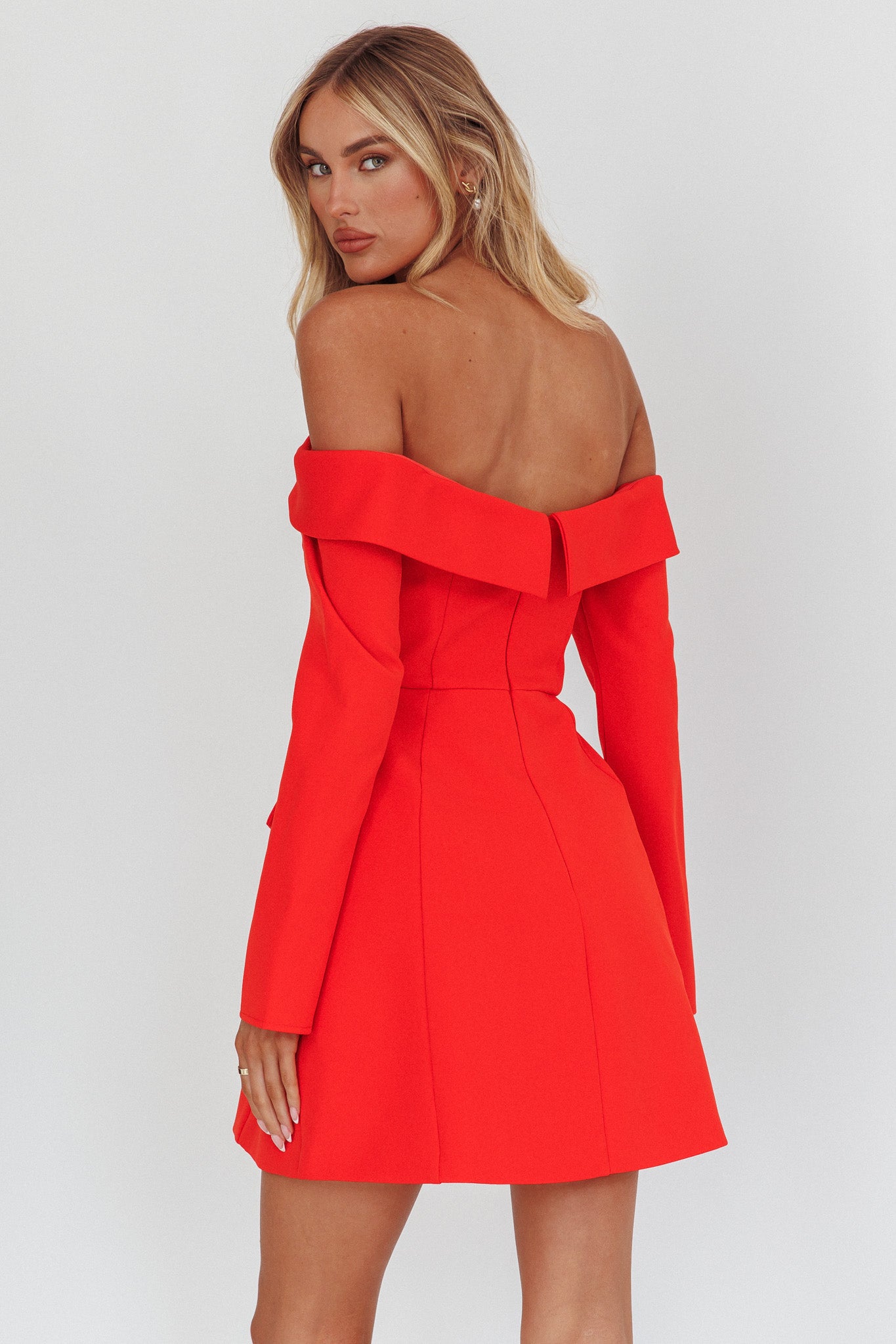 Laviniah Foldover Long Sleeve Mini Dress Red by Selfie Leslie