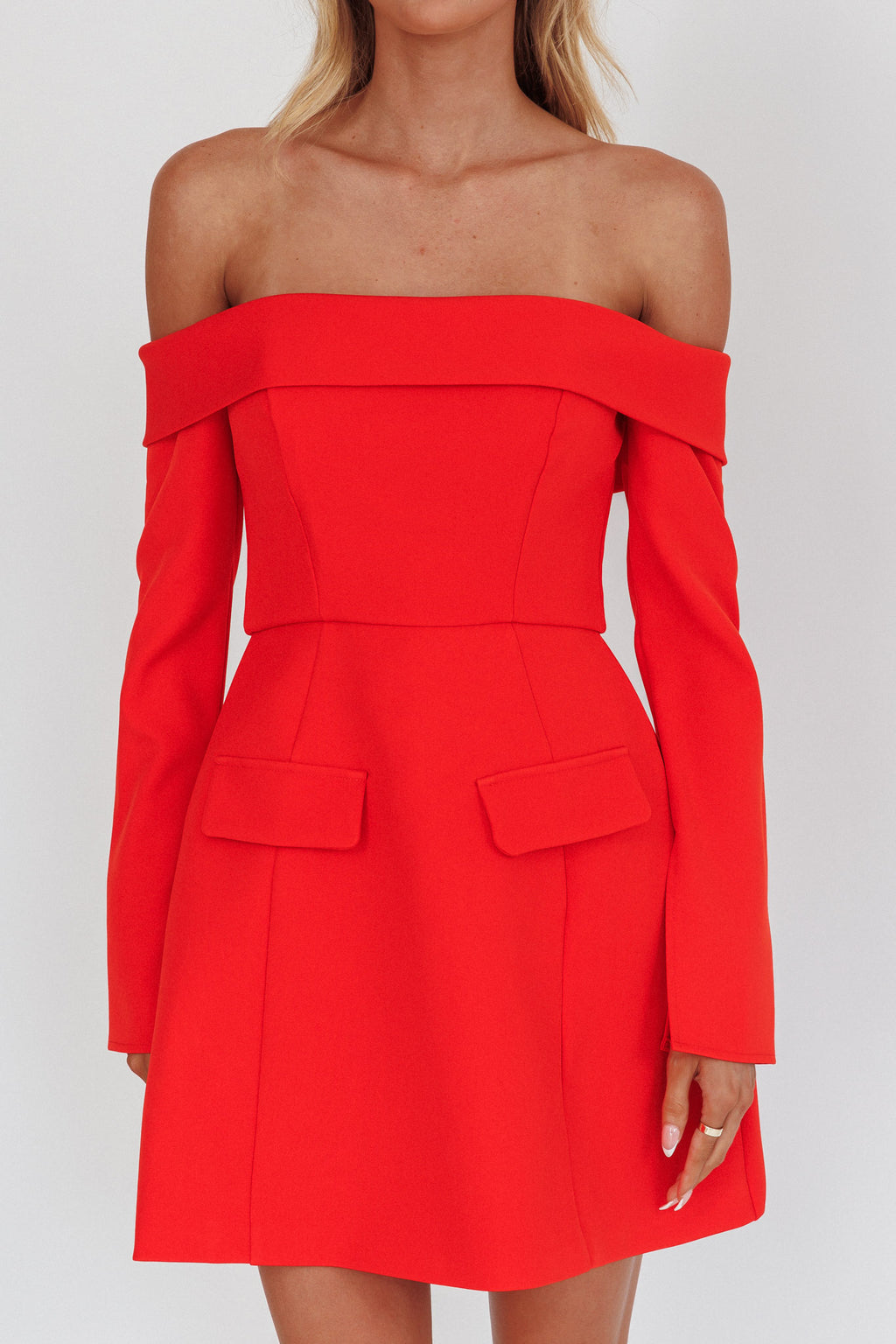 Laviniah Foldover Long Sleeve Mini Dress Red by Selfie Leslie