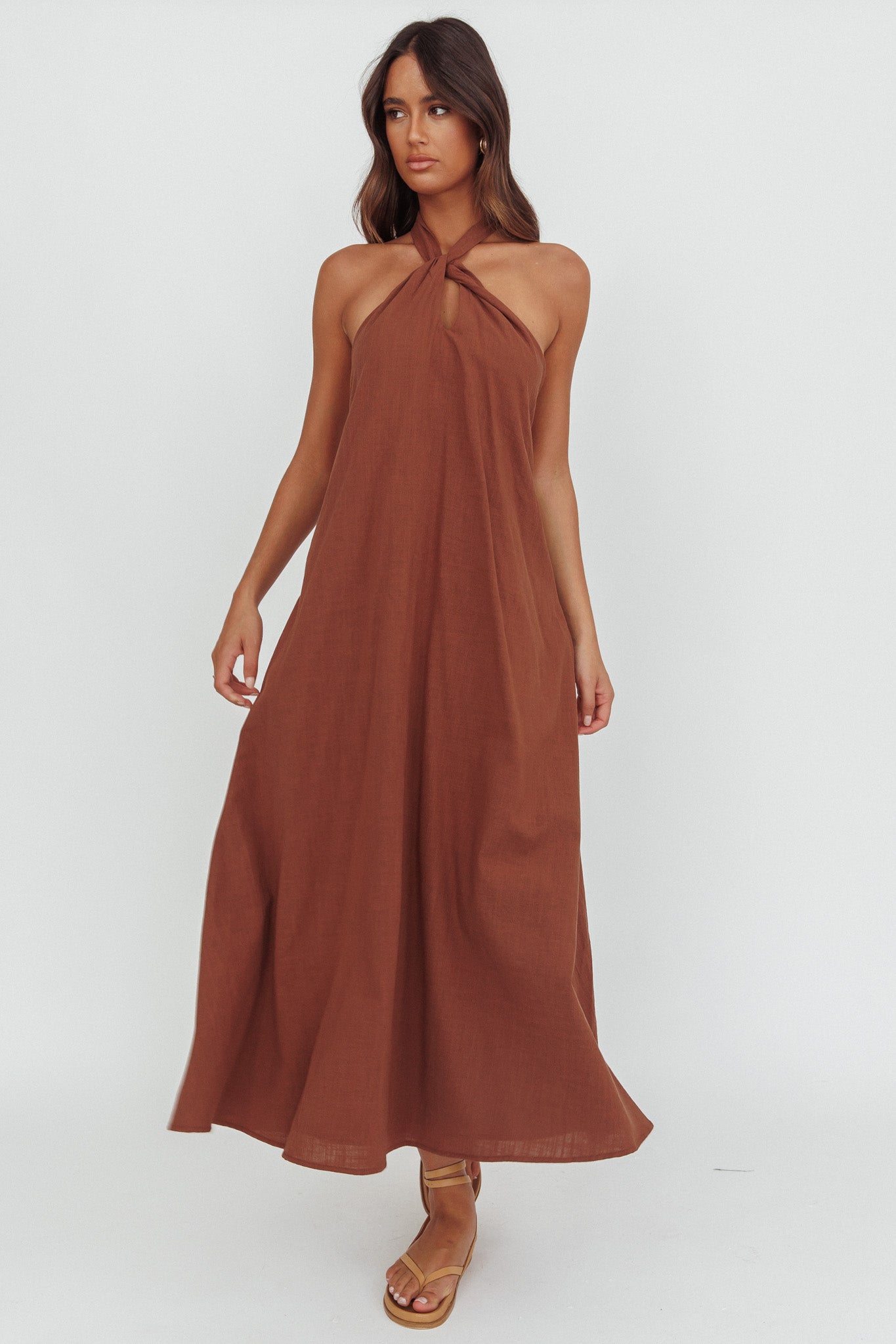 Cheer Twist Halterneck Maxi Dress Chocolate by Selfie Leslie