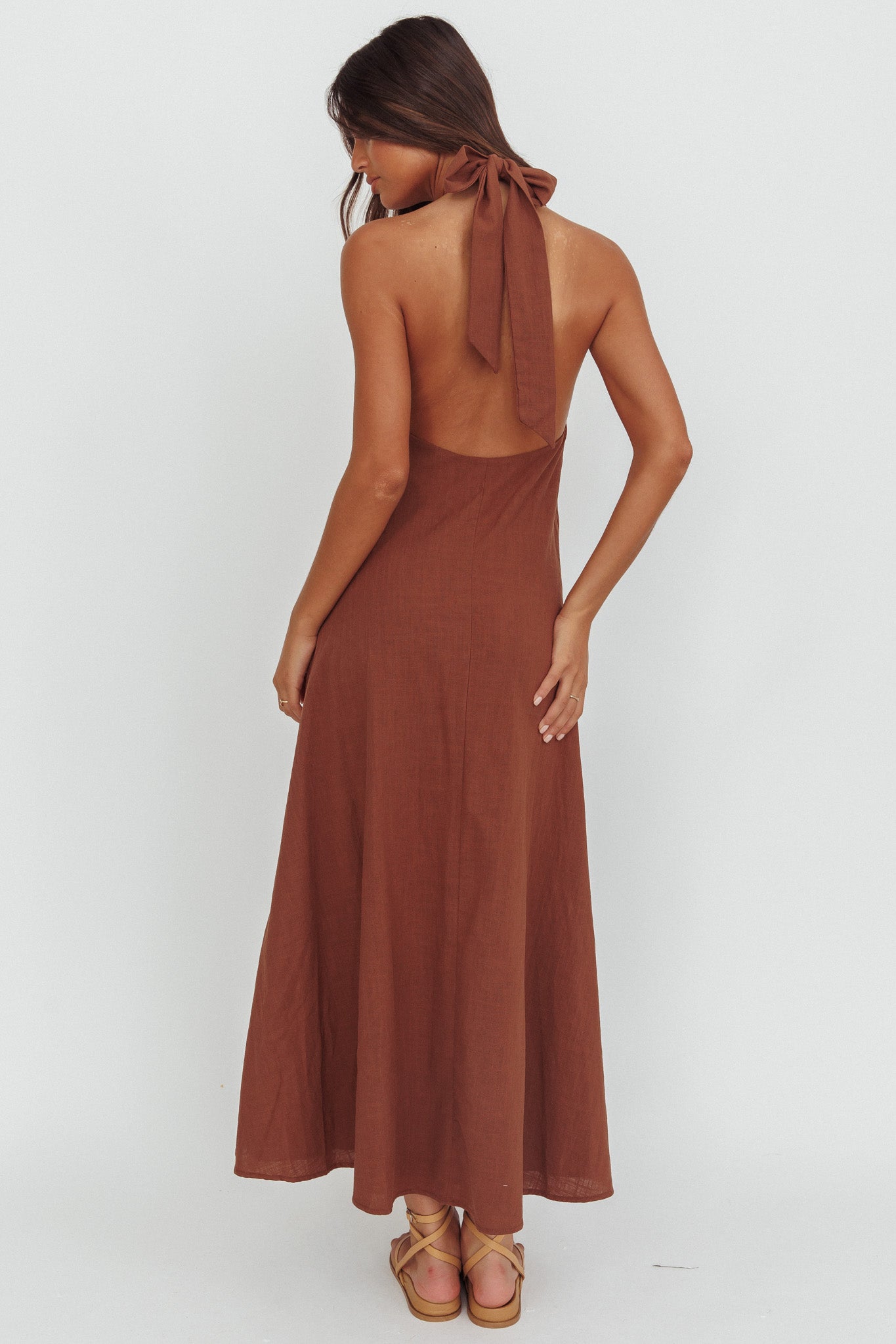 Cheer Twist Halterneck Maxi Dress Chocolate by Selfie Leslie