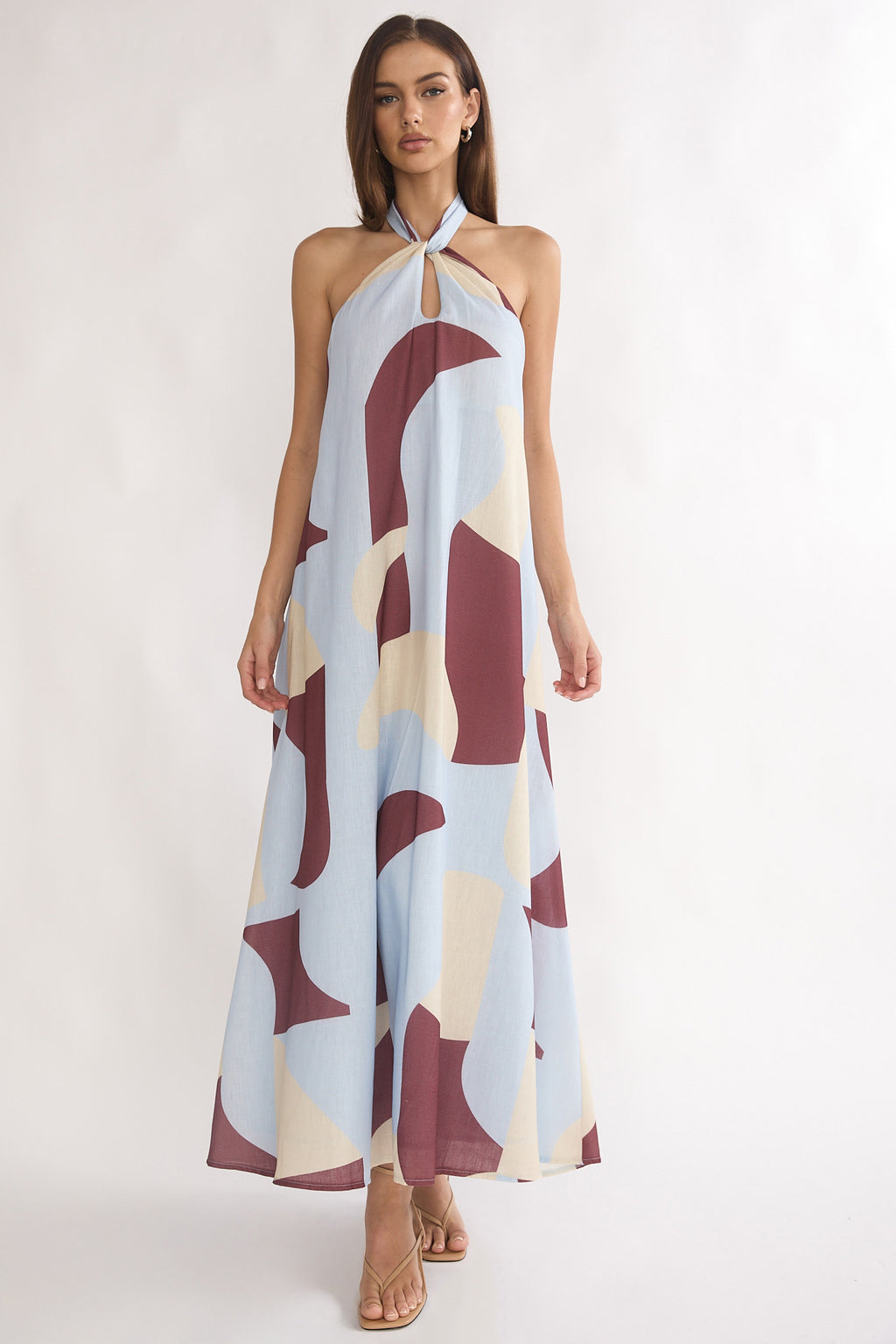 Mireille Backless Halter Maxi Dress Print Chocolate by Selfie Leslie