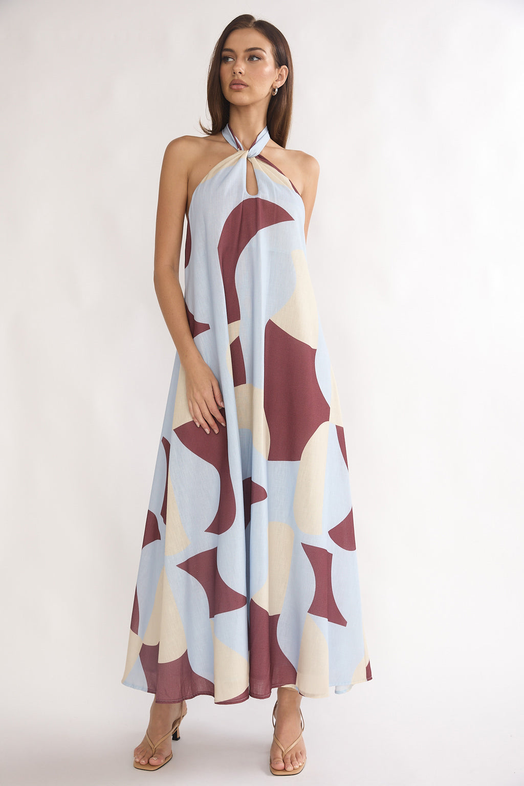 Mireille Backless Halter Maxi Dress Print Chocolate by Selfie Leslie