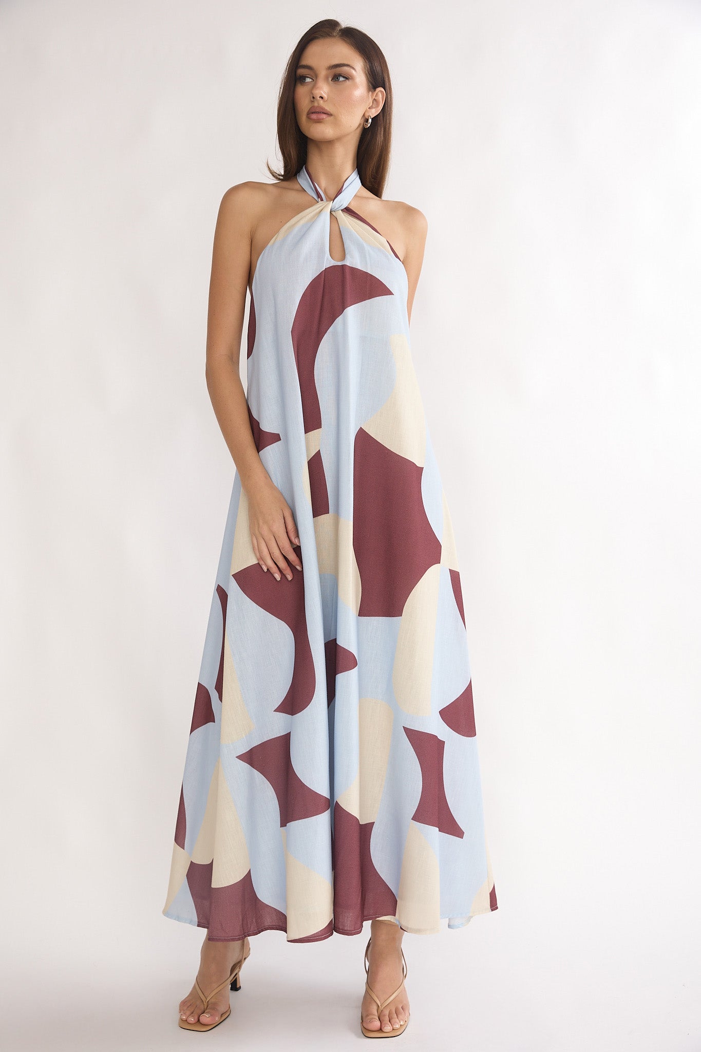 Mireille Backless Halter Maxi Dress Print Chocolate by Selfie Leslie