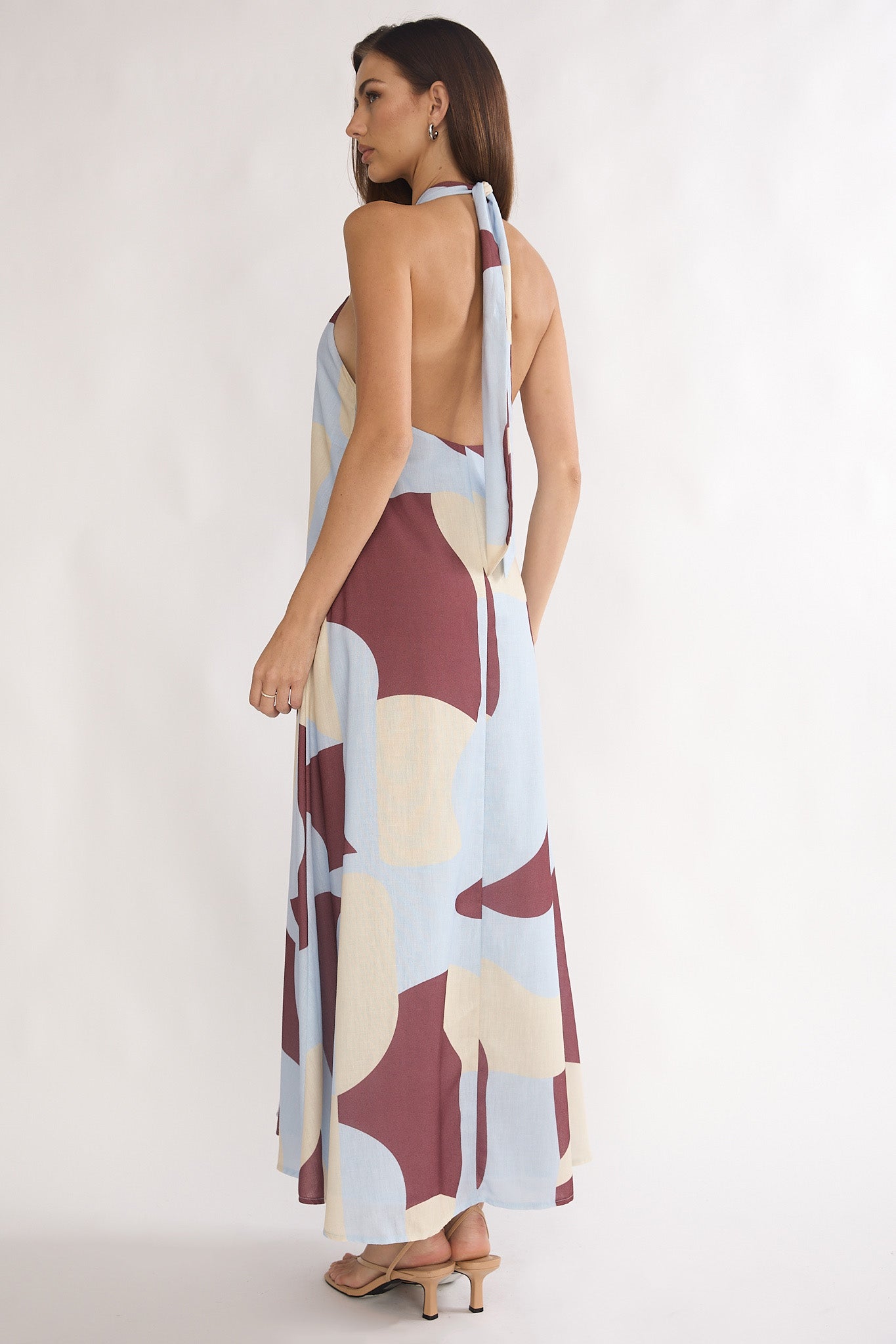Mireille Backless Halter Maxi Dress Print Chocolate by Selfie Leslie