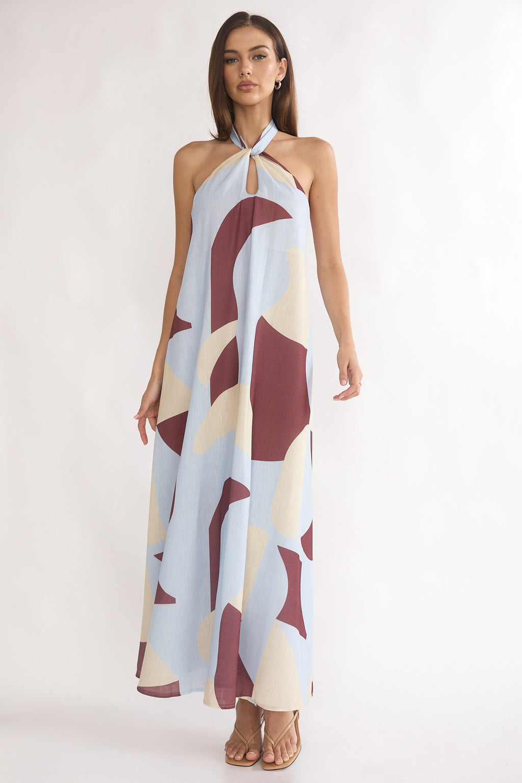 Mireille Backless Halter Maxi Dress Print Chocolate by Selfie Leslie
