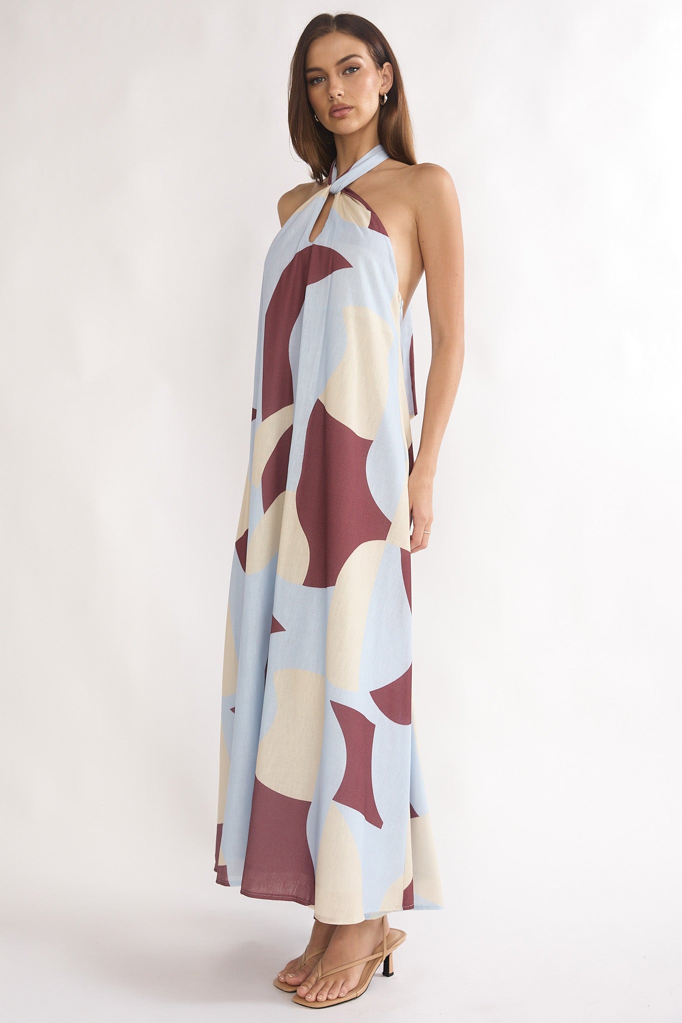 Mireille Backless Halter Maxi Dress Print Chocolate by Selfie Leslie