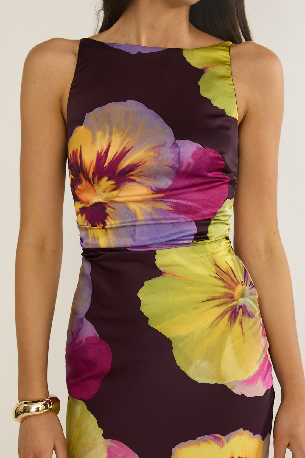 Floating Strappy Low Back Maxi Dress Pansies Plum by Selfie Leslie