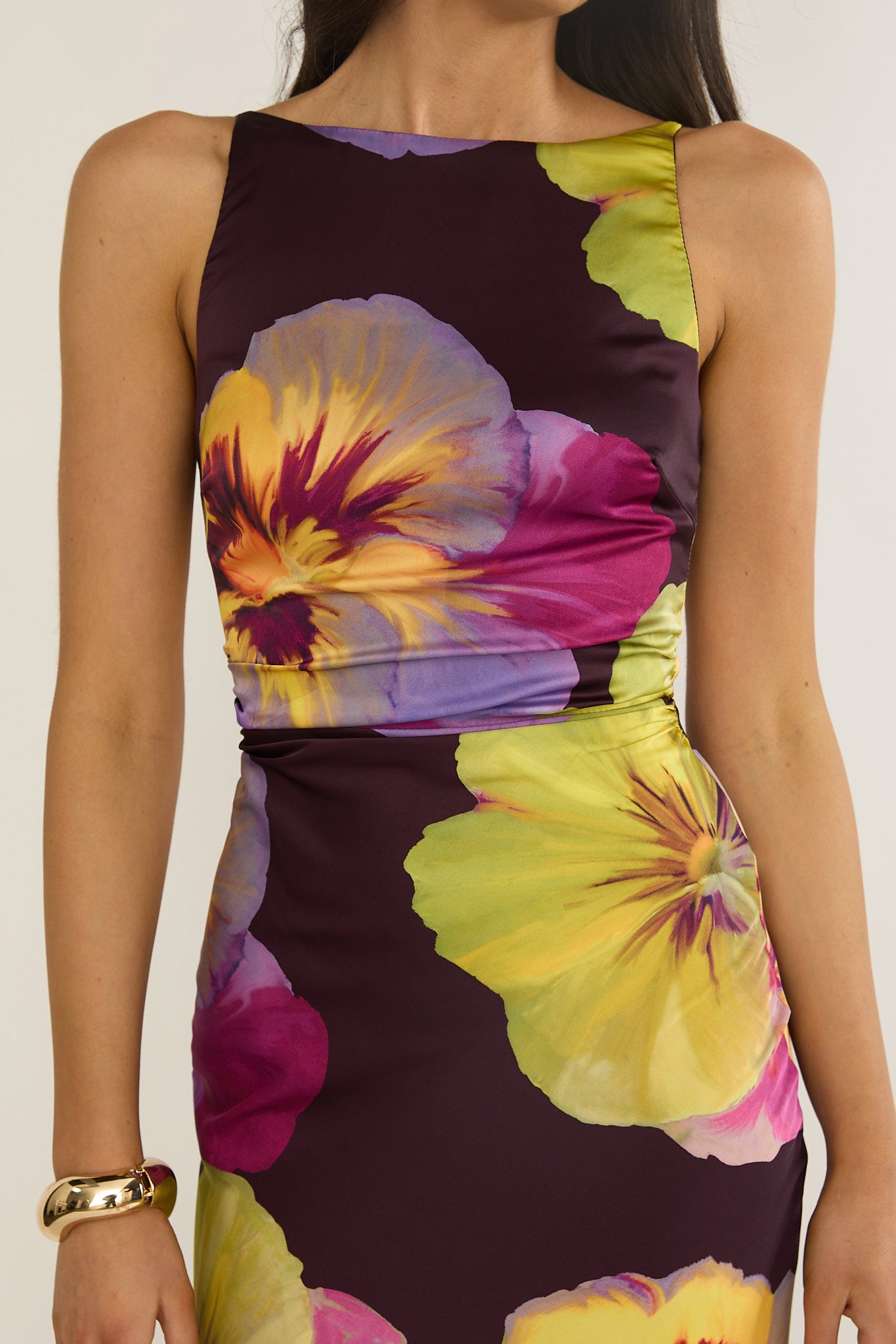 Floating Strappy Low Back Maxi Dress Pansies Plum by Selfie Leslie