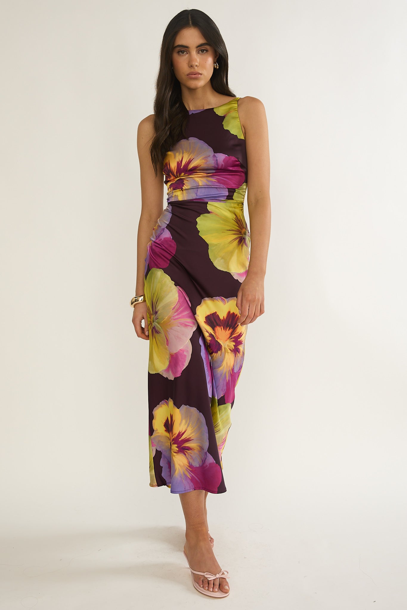 Floating Strappy Low Back Maxi Dress Pansies Plum by Selfie Leslie