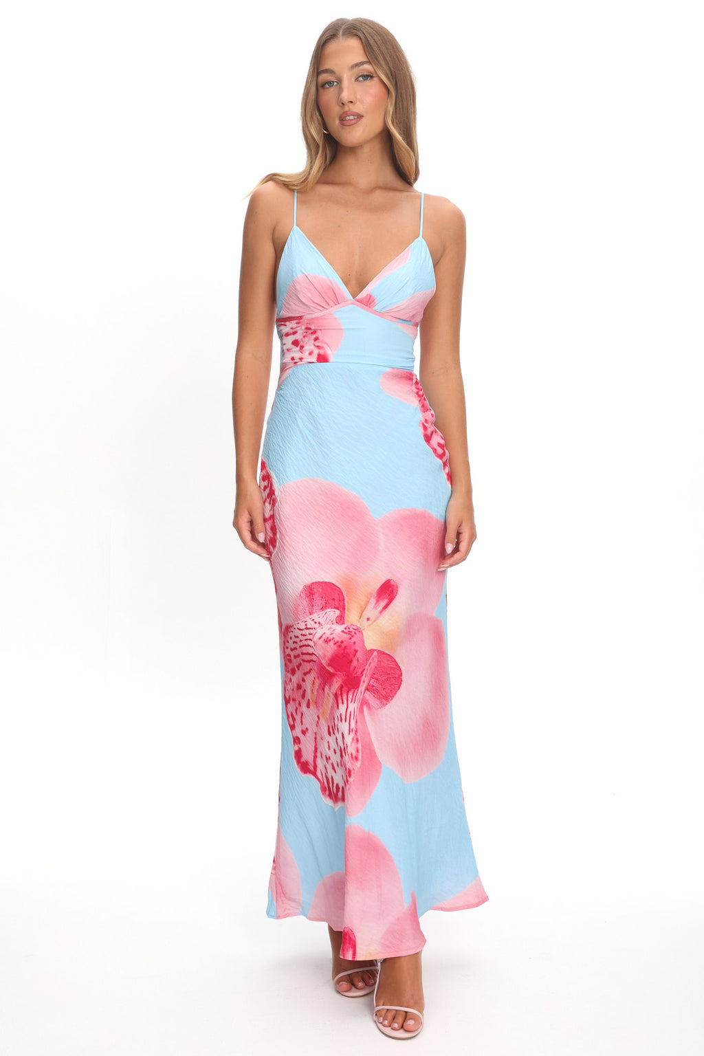 Floating Strappy Low Back Maxi Dress Orchid Blue by Selfie Leslie