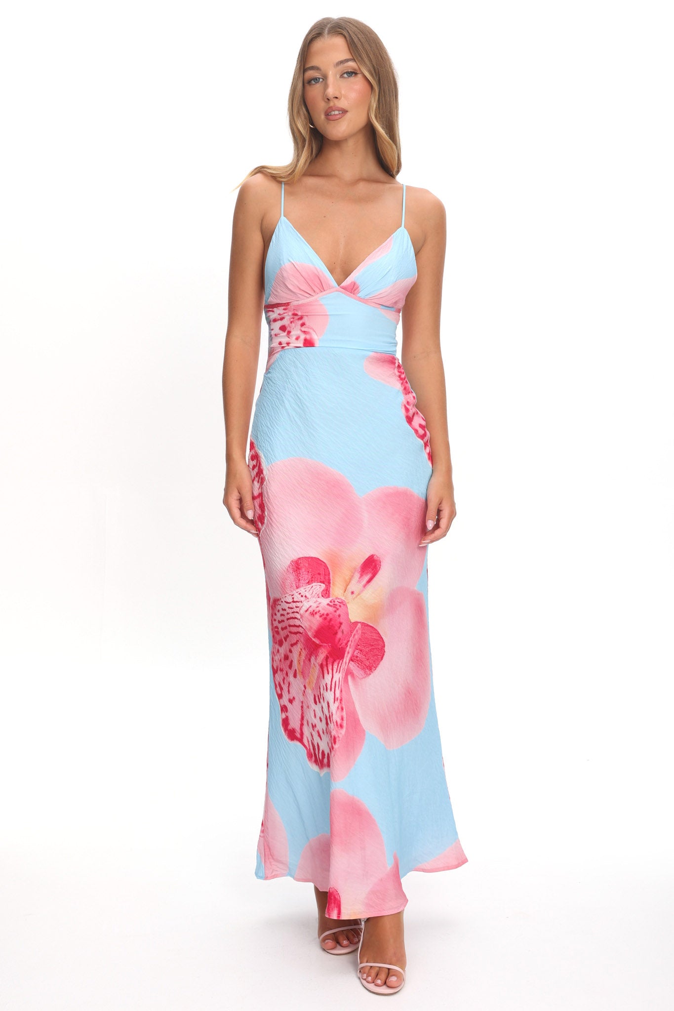 Floating Strappy Low Back Maxi Dress Orchid Blue by Selfie Leslie