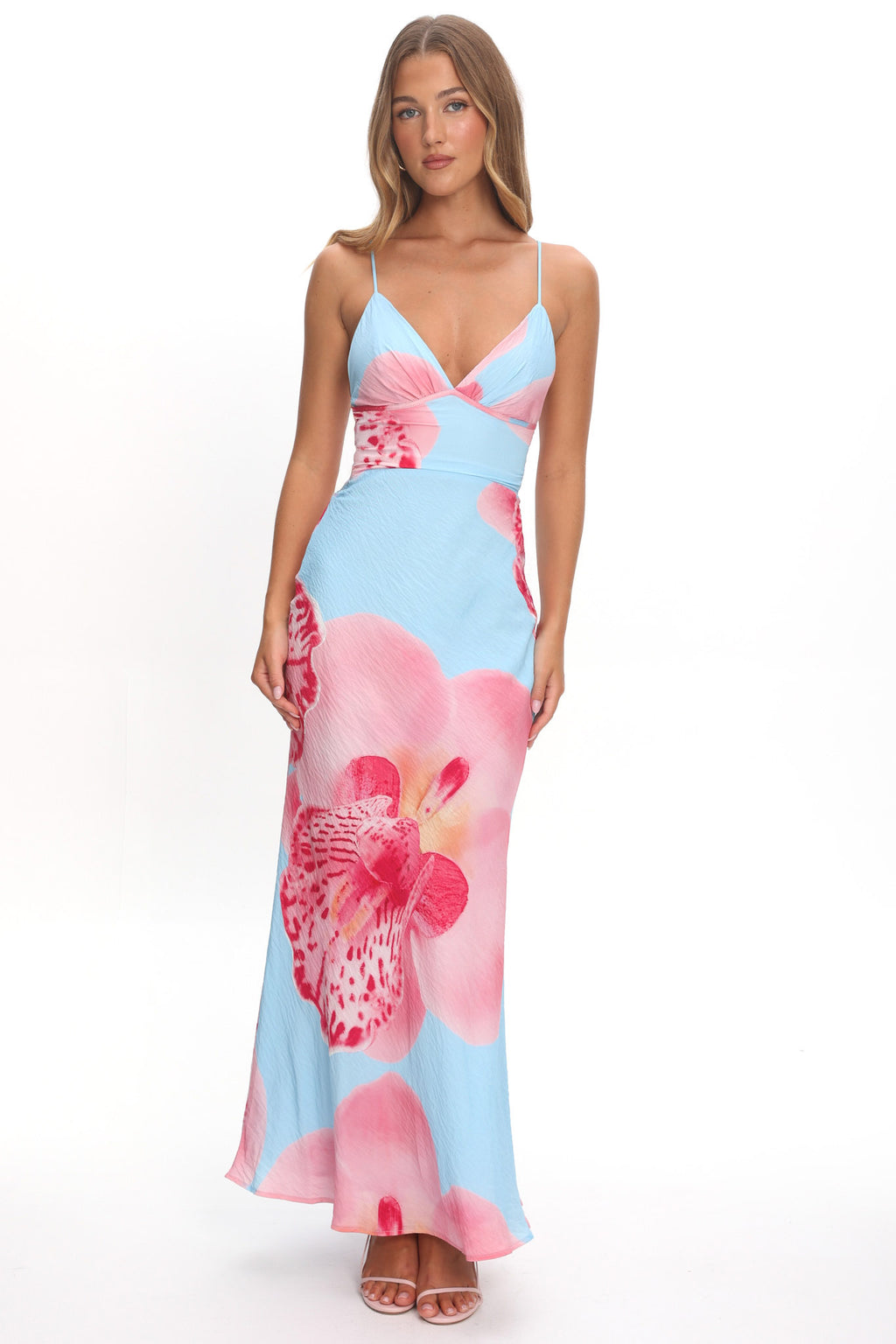 Floating Strappy Low Back Maxi Dress Orchid Blue by Selfie Leslie