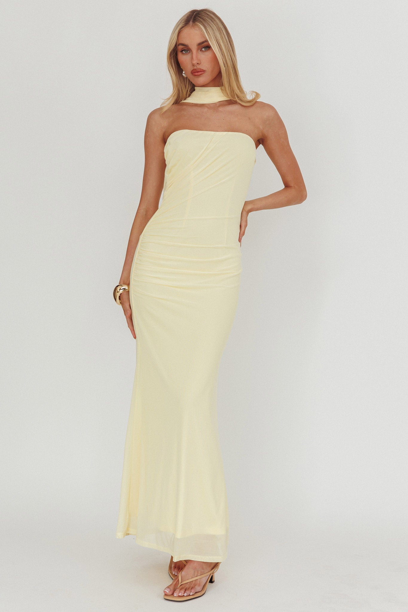 Truth Be Told Reverse Halter Maxi Dress Butter by Selfie Leslie