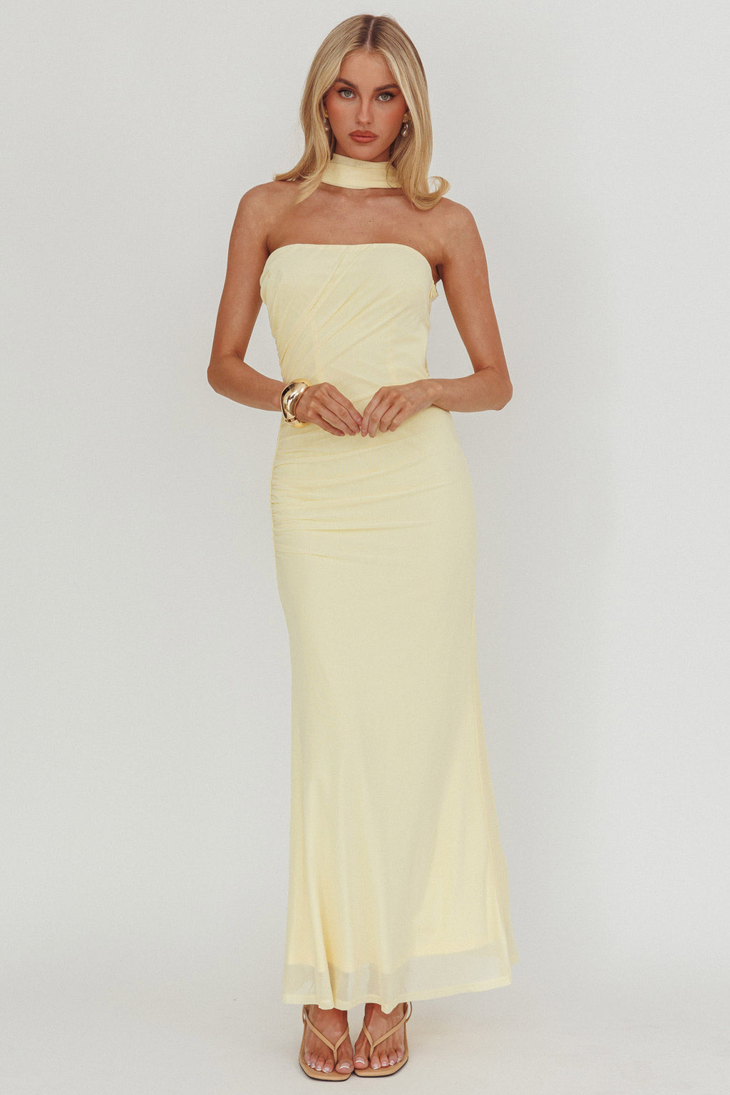 Truth Be Told Reverse Halter Maxi Dress Butter by Selfie Leslie