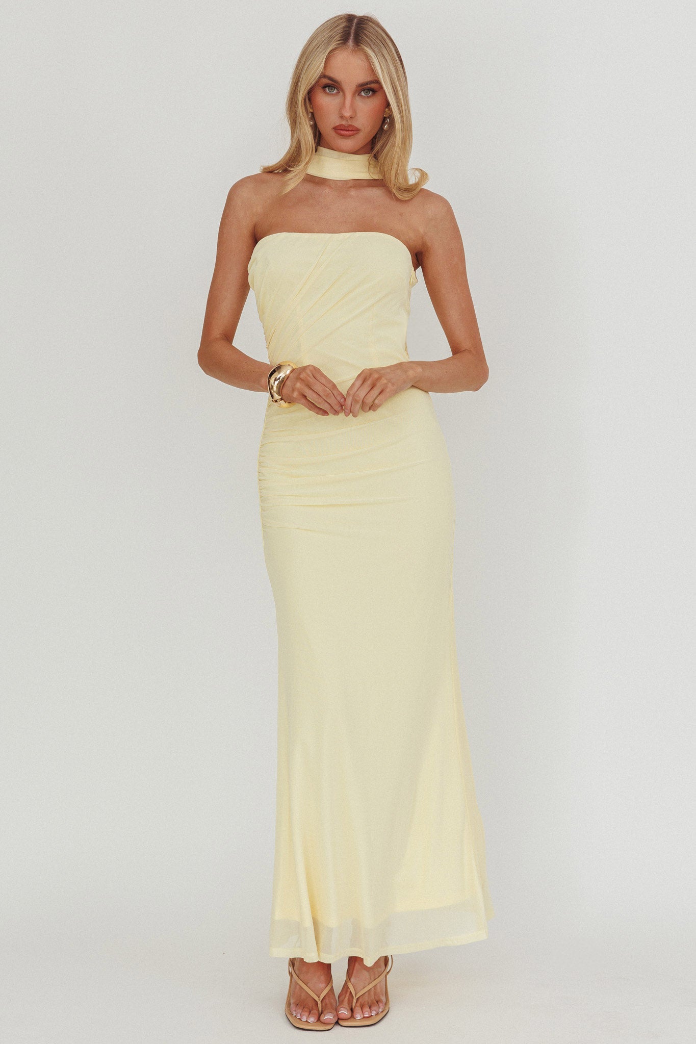 Truth Be Told Reverse Halter Maxi Dress Butter by Selfie Leslie