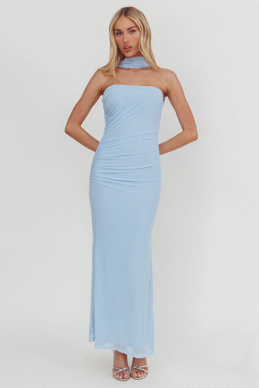 Truth Be Told Reverse Halter Maxi Dress Blue by Selfie Leslie