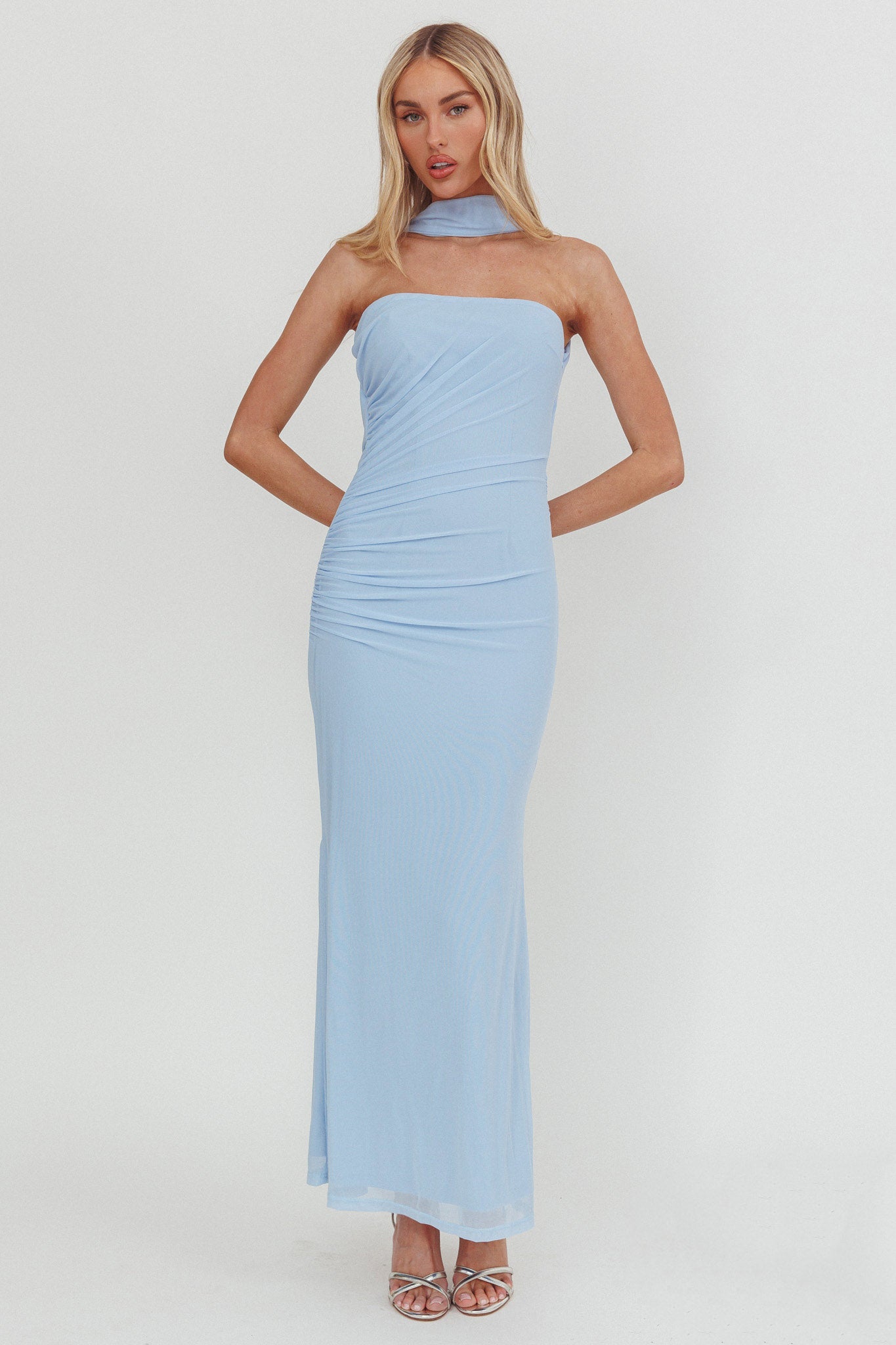 Truth Be Told Reverse Halter Maxi Dress Blue by Selfie Leslie