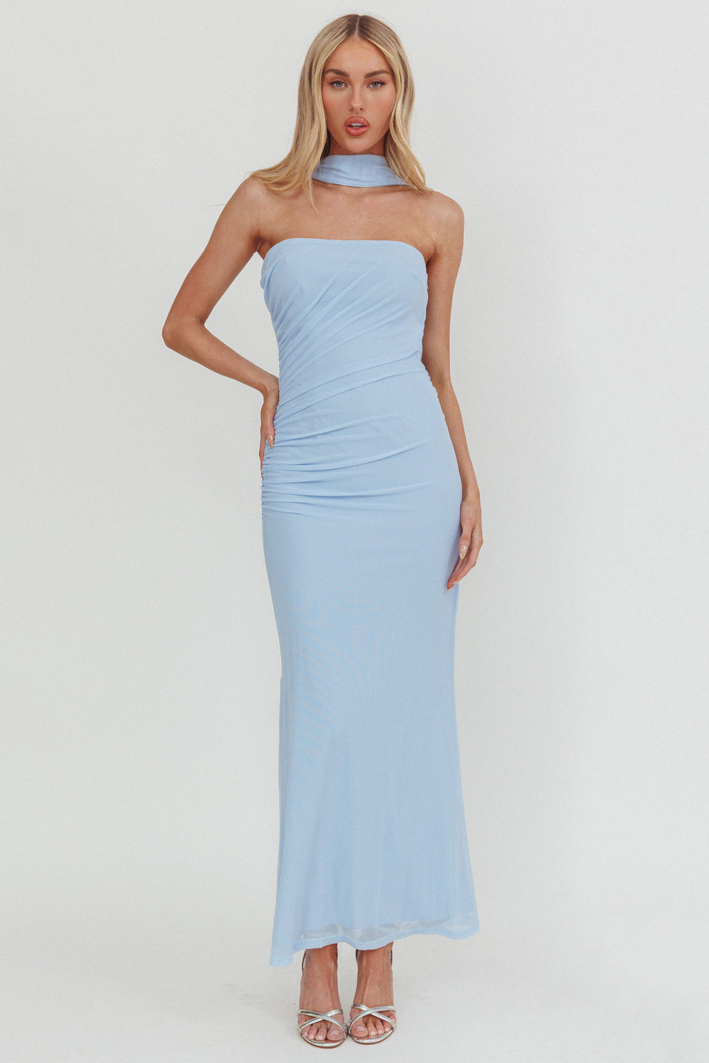 Truth Be Told Reverse Halter Maxi Dress Blue by Selfie Leslie