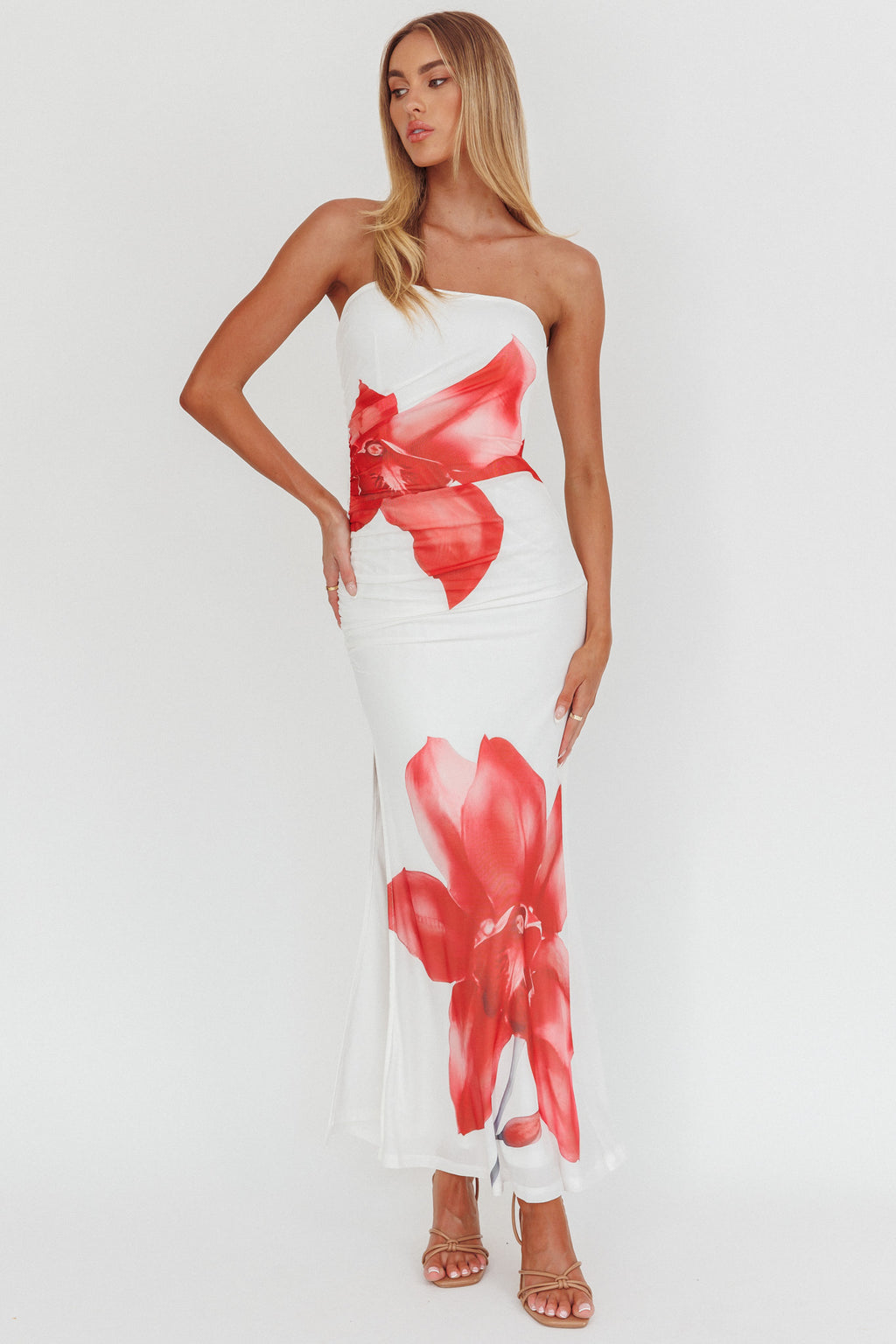 Truth Be Told Strapless Maxi Dress White by Selfie Leslie