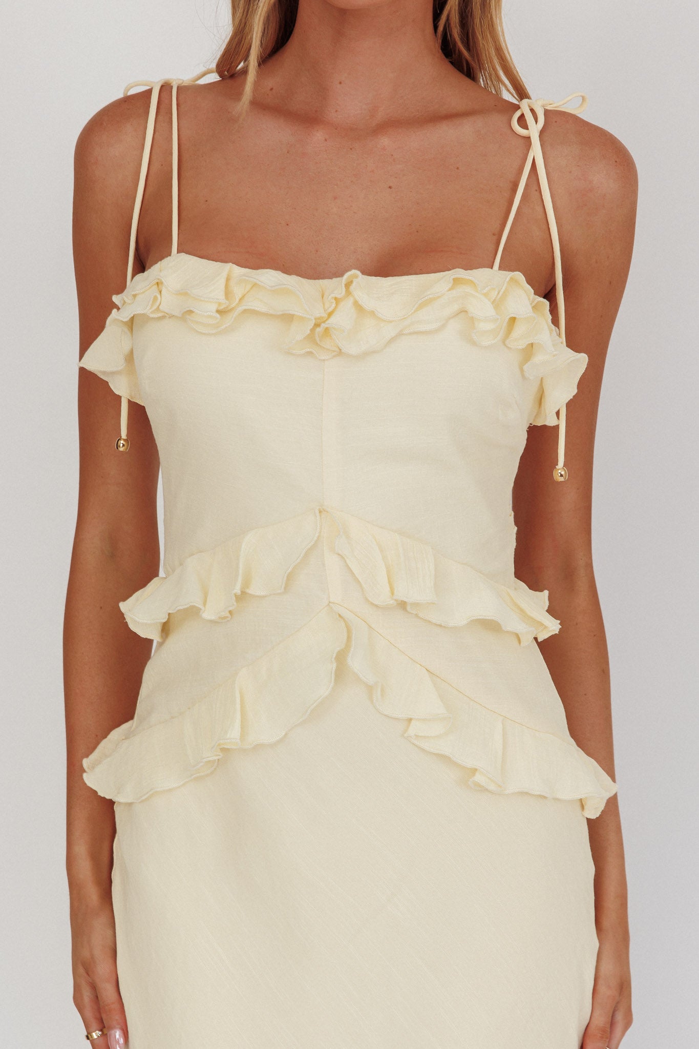 On A Roll Frill Trim Maxi Dress Yellow - XL On A Roll Frill Trim Maxi Dress Yellow - XL