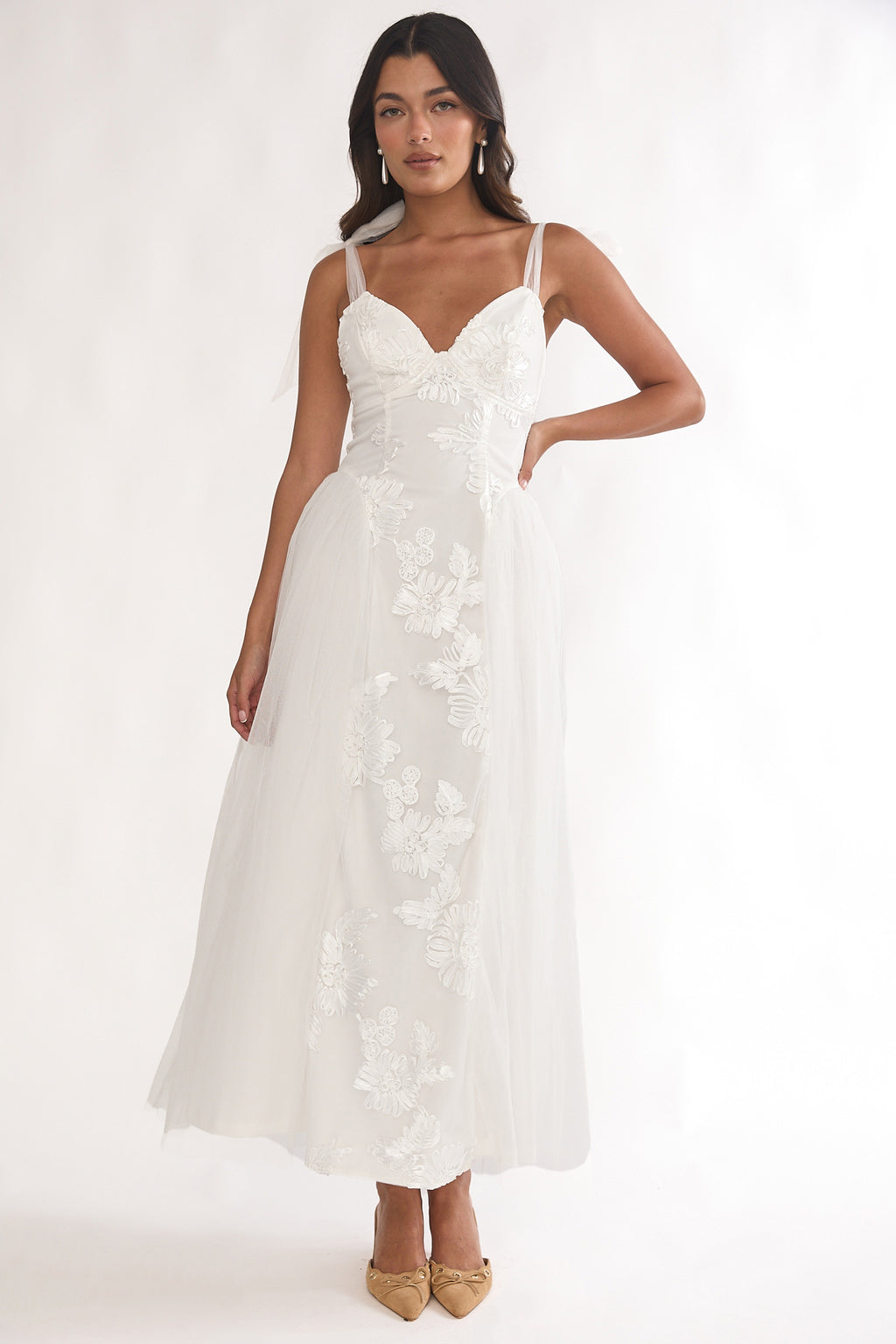 Serifine Floral Embellished Bow Maxi Dress White by Selfie Leslie