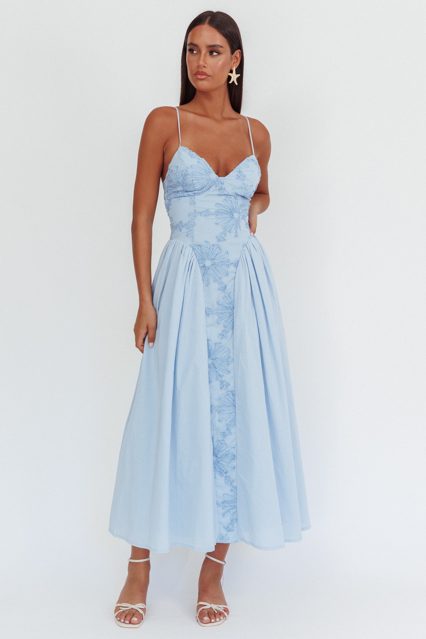 Serifine Floral Embellished Maxi Dress Blue XL
