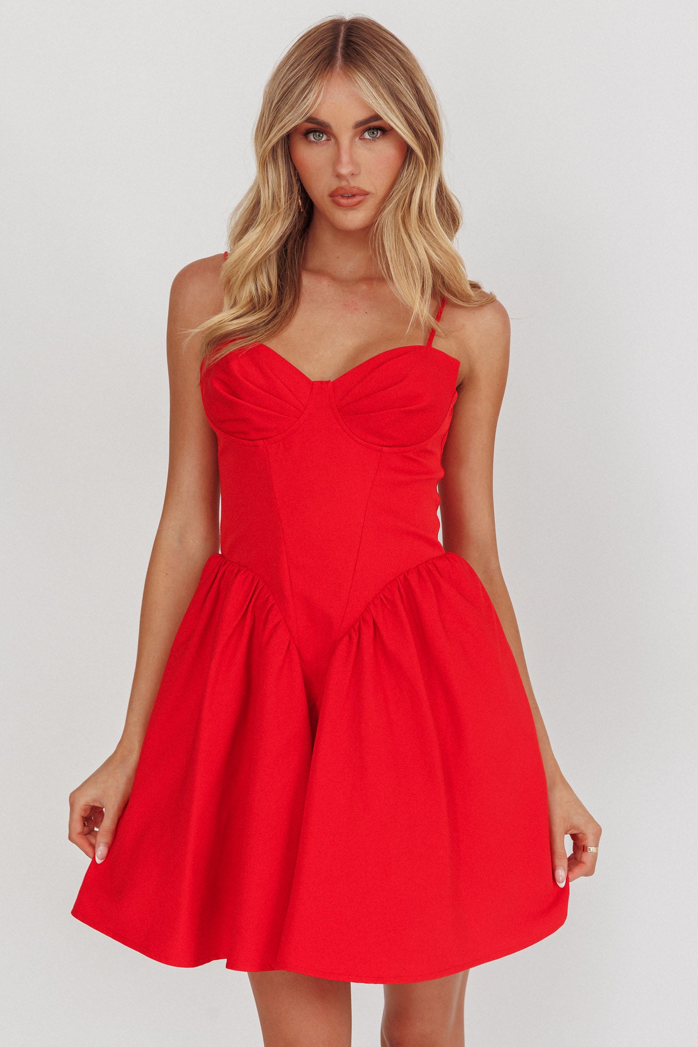 Star Signs Lace-Up Back Mini Dress Red by Selfie Leslie