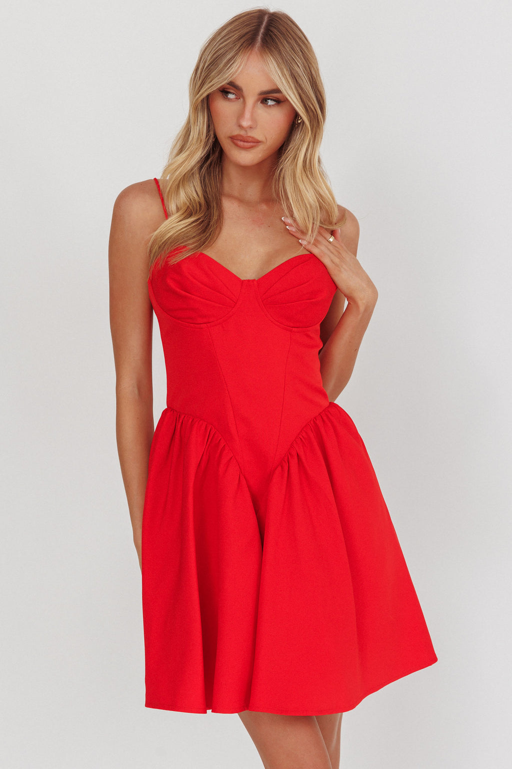 Star Signs Lace-Up Back Mini Dress Red by Selfie Leslie