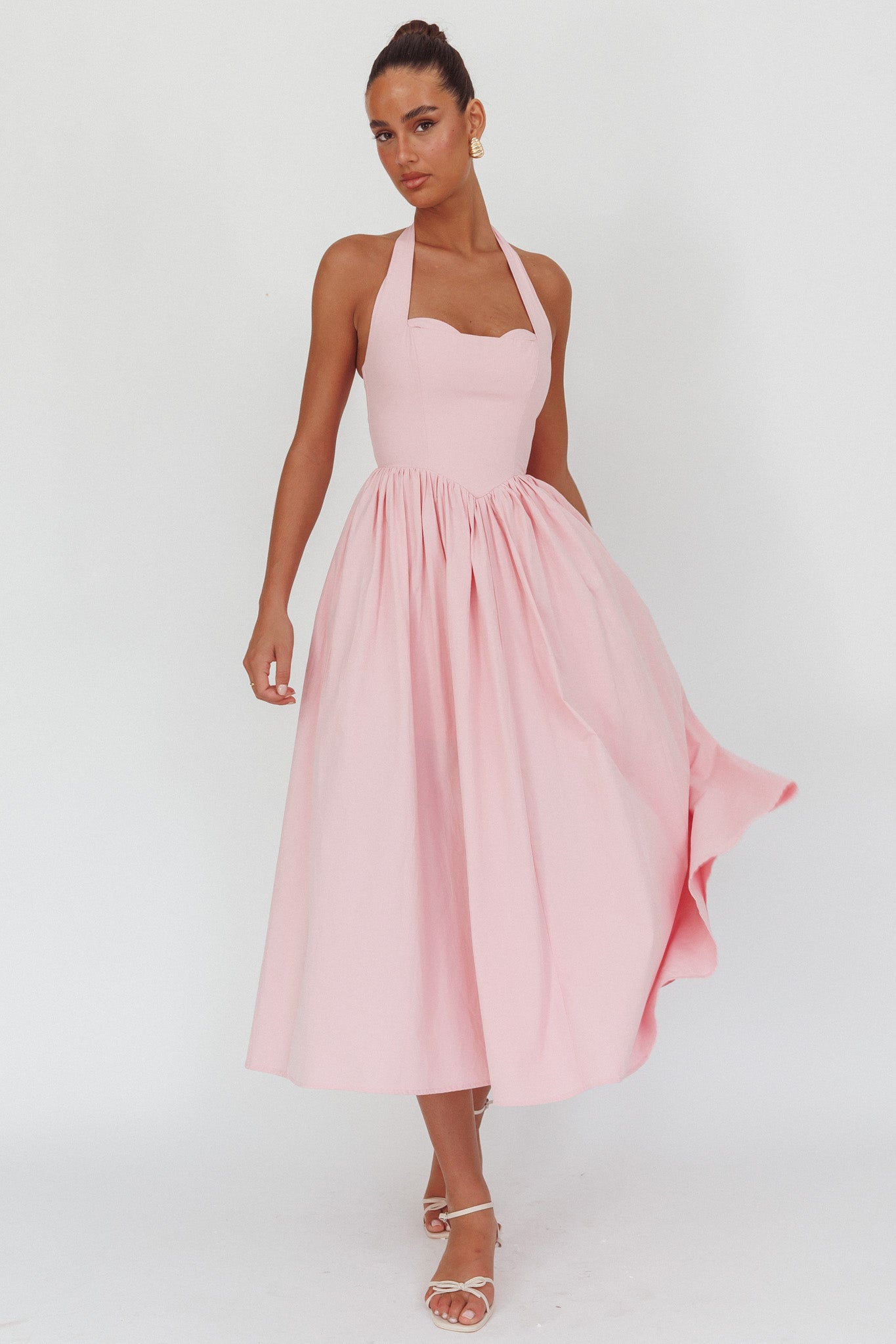 halterneck pink dress Get My Attention Halterneck Maxi Dress Pink