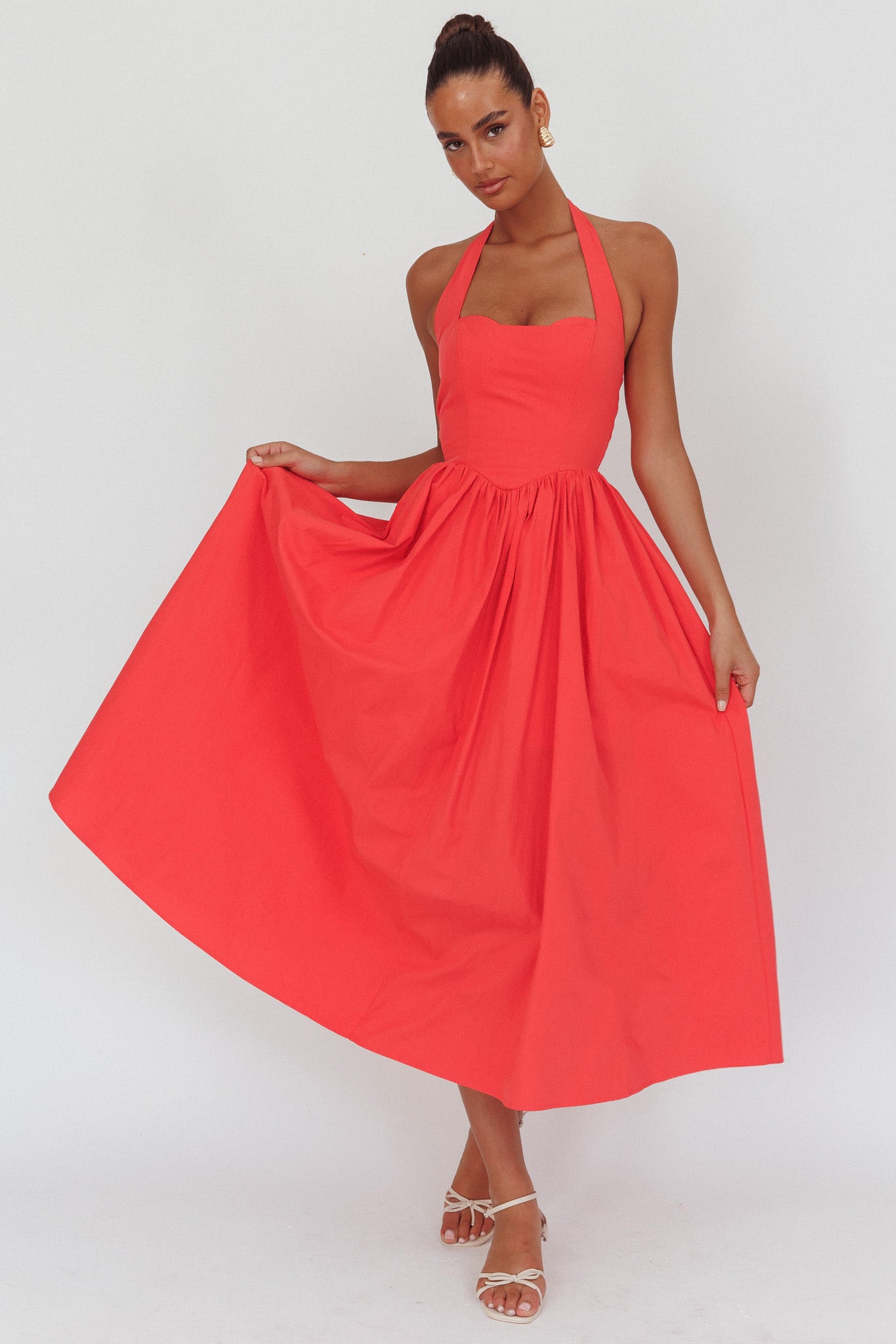 Get My Attention Halterneck Maxi Dress Red by Selfie Leslie