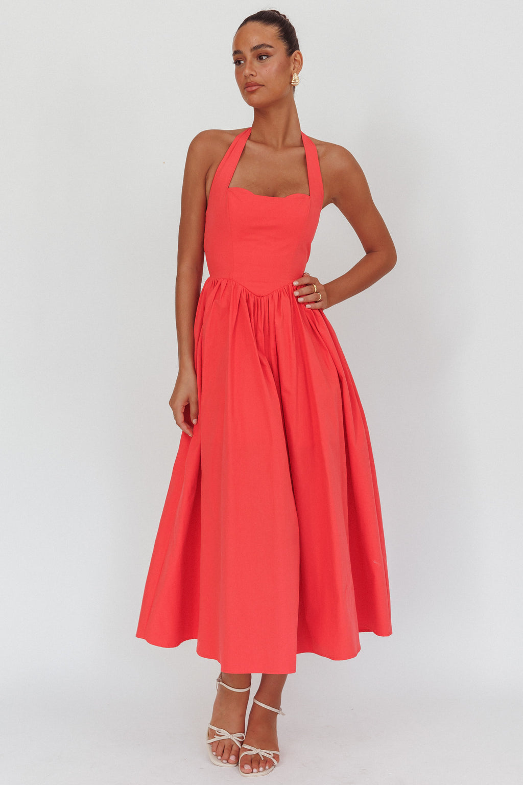 Get My Attention Halterneck Maxi Dress Red by Selfie Leslie