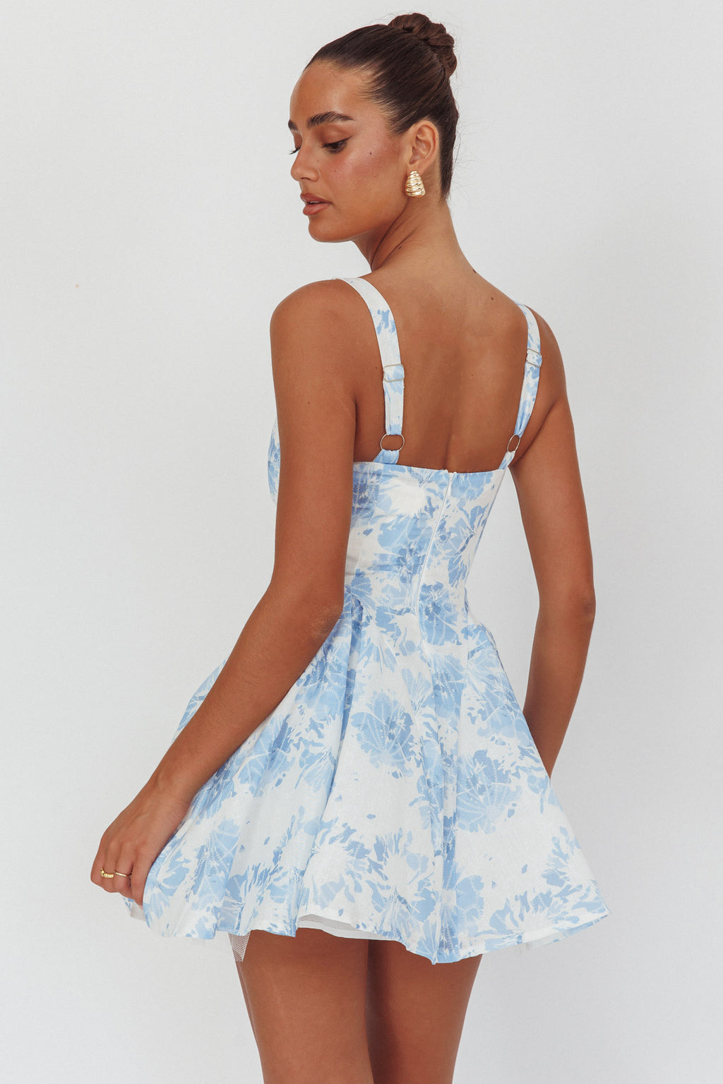 Get My Attention Off-Shoulder Mini Dress Floral Blue by Selfie Leslie